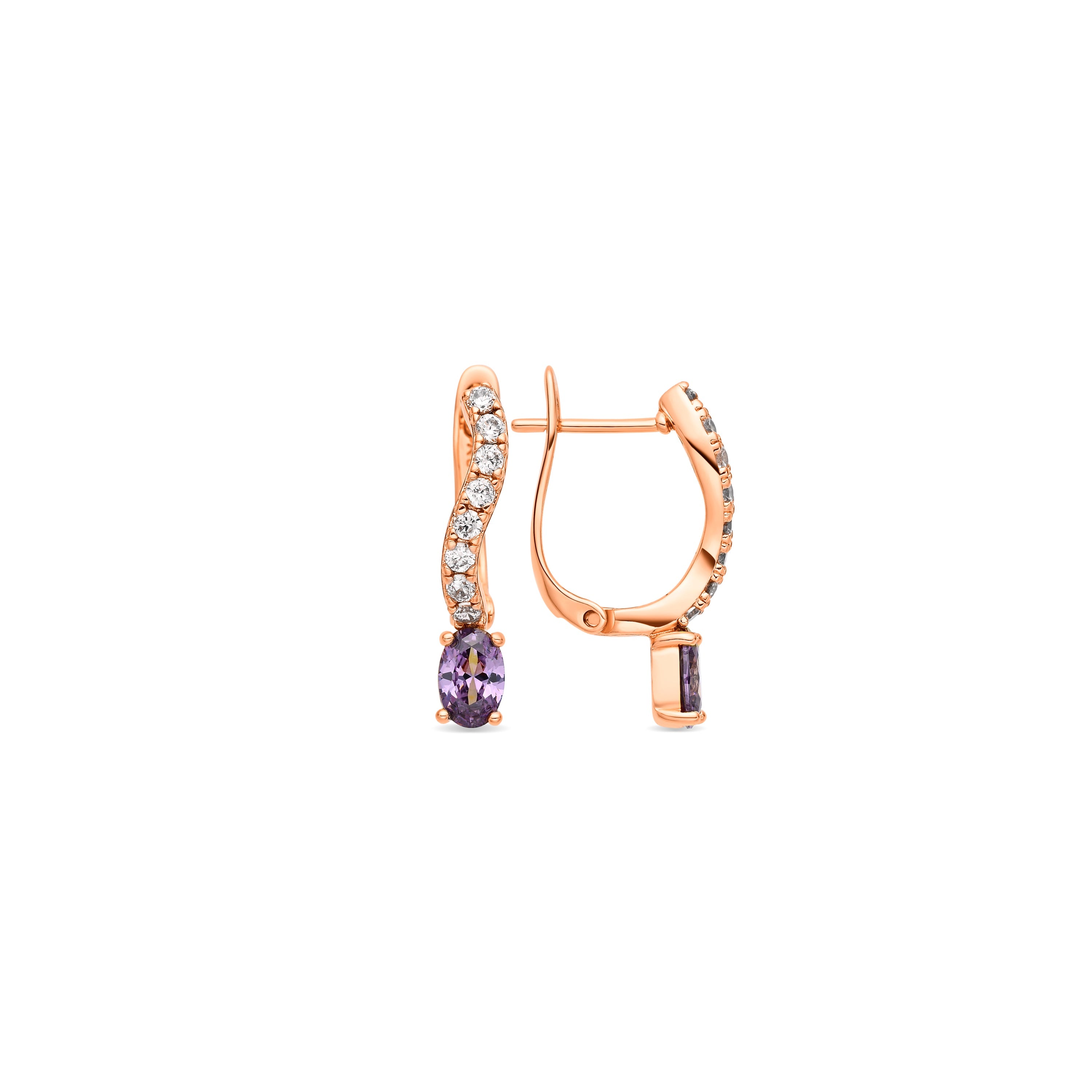 18k Yellow Gold Finish Amethyst Zirconia Earrings - Nakco