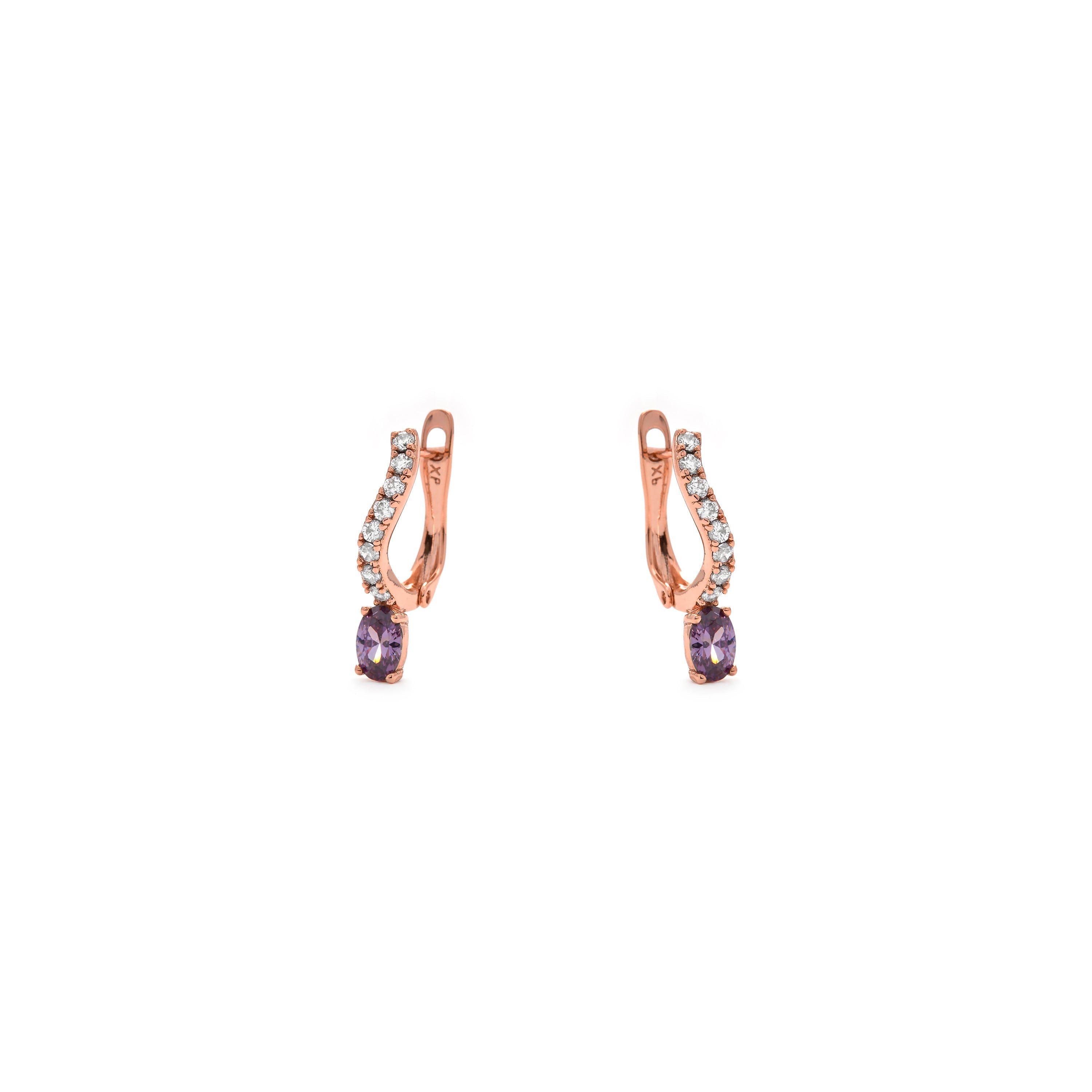 18k Yellow Gold Finish Amethyst Zirconia Earrings - Nakco