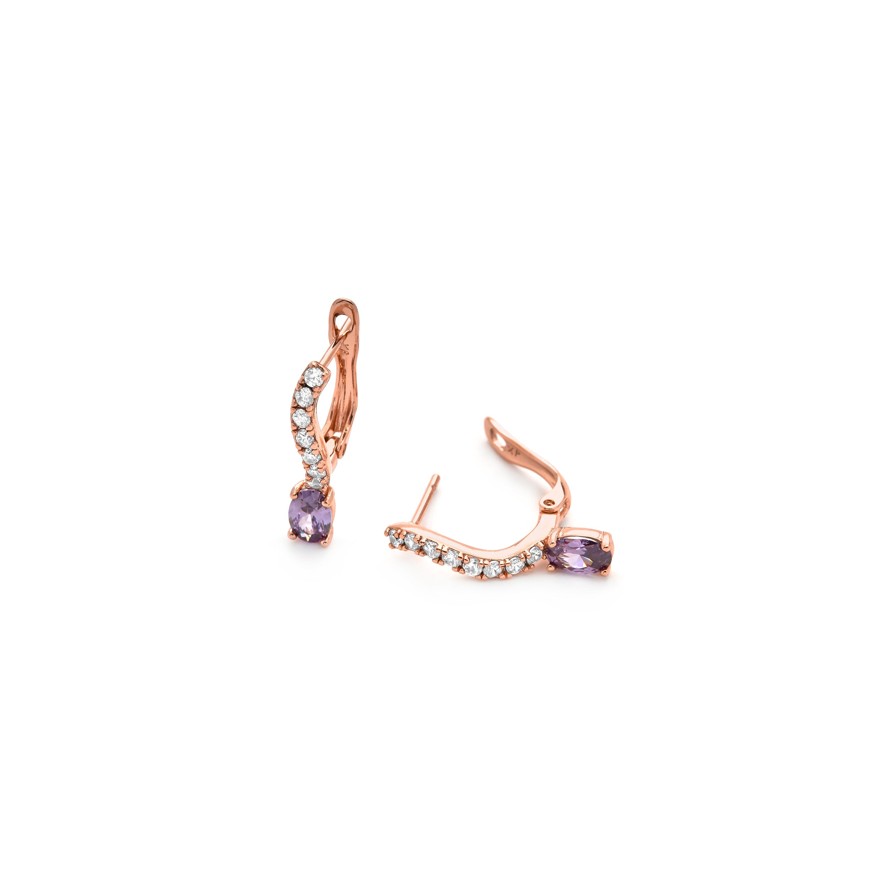 18k Yellow Gold Finish Amethyst Zirconia Earrings - Nakco