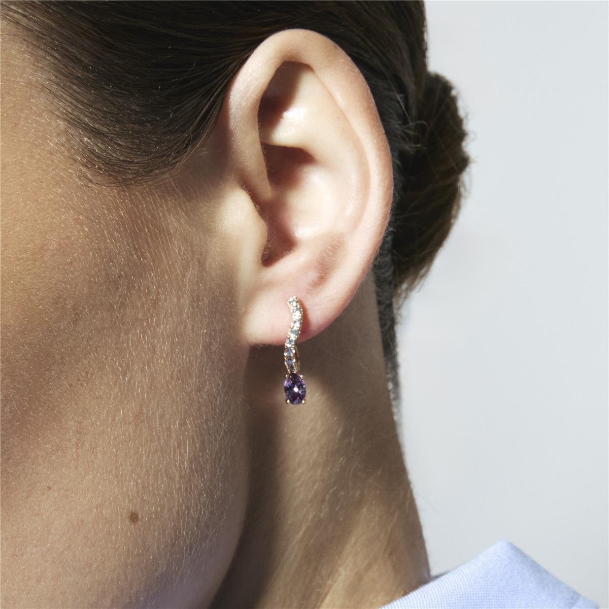 18k Yellow Gold Finish Amethyst Zirconia Earrings - Nakco
