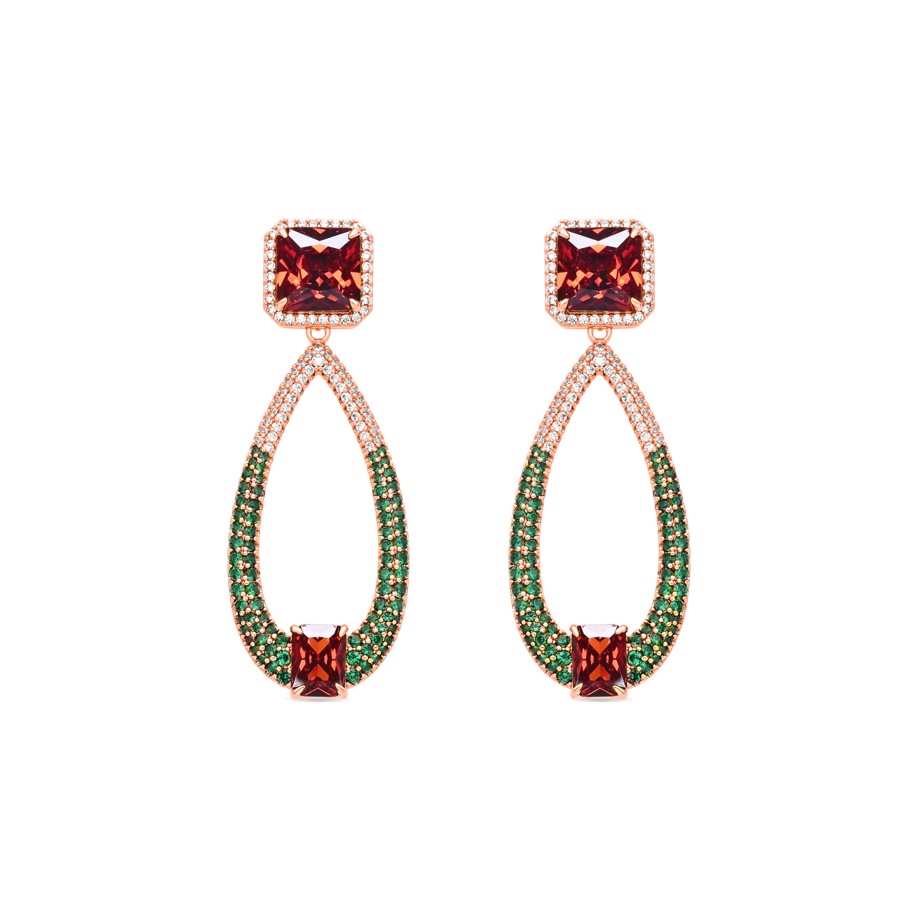 Multi-Color Cubic Zirconia 18k Yellow Gold Plated Earrings - Saha