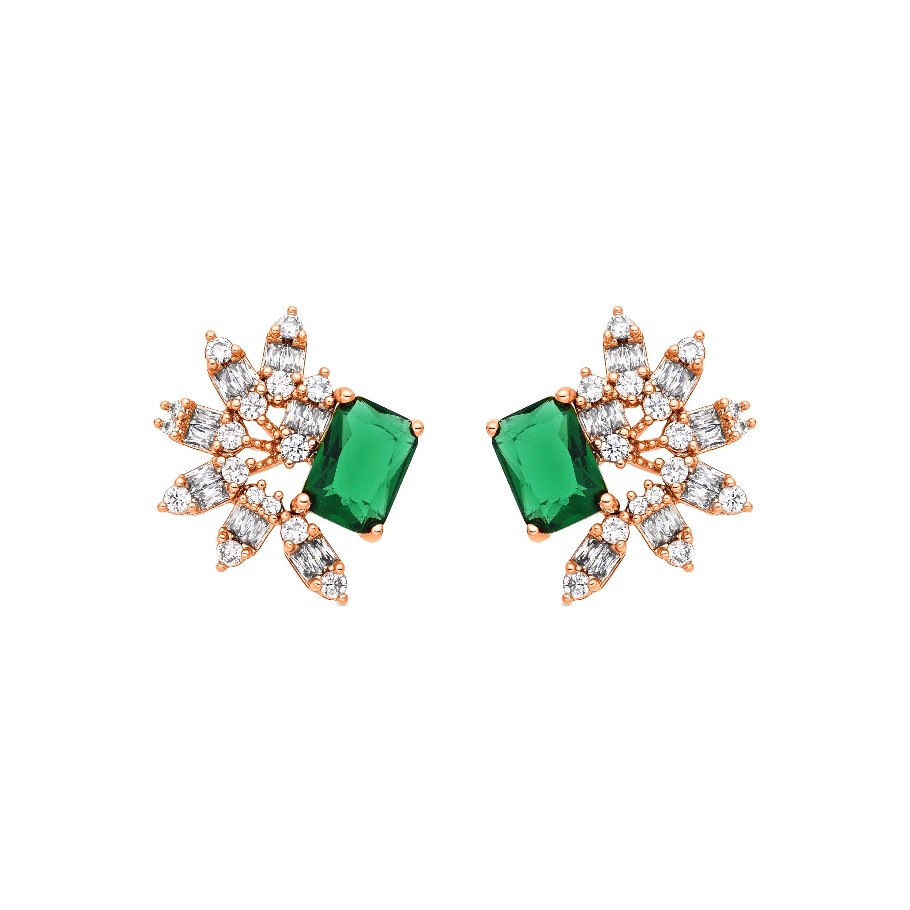 Emerald Cubic Zirconia 18k Yellow Gold Plated Earrings - Juveio