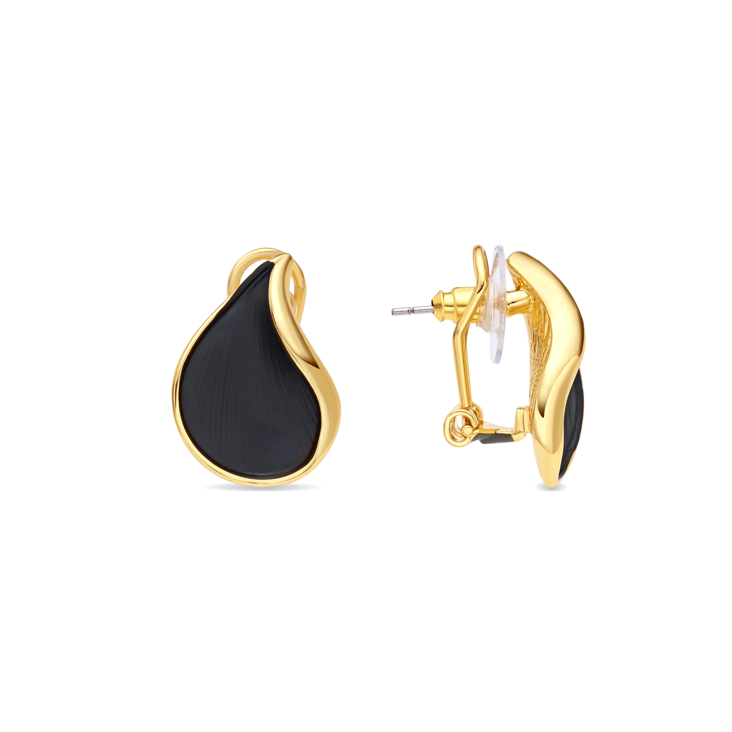 Black Lacquer Earrings with an 18k Yellow Gold Finish - Overci