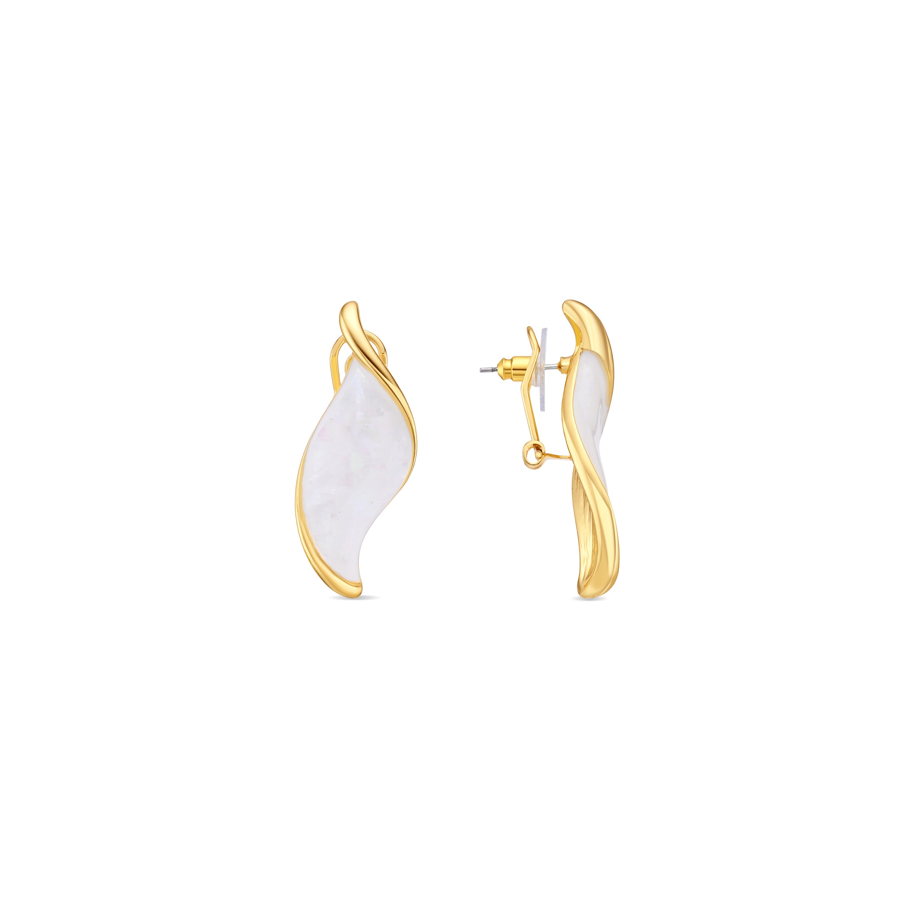 White Mother of Pearl Earrings with 18k Yellow Gold Finish - Aisal