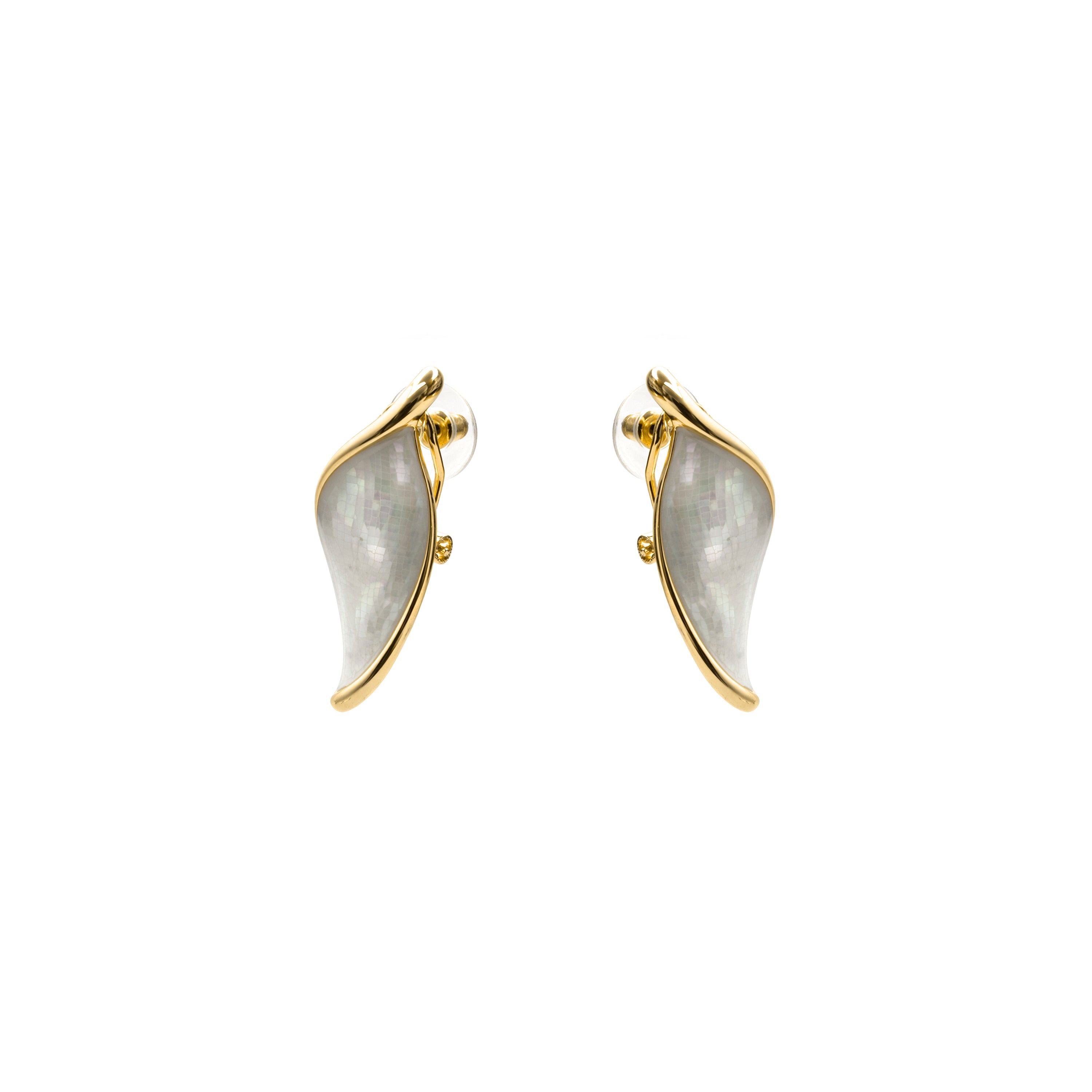 White Mother of Pearl Earrings with 18k Yellow Gold Finish - Aisal
