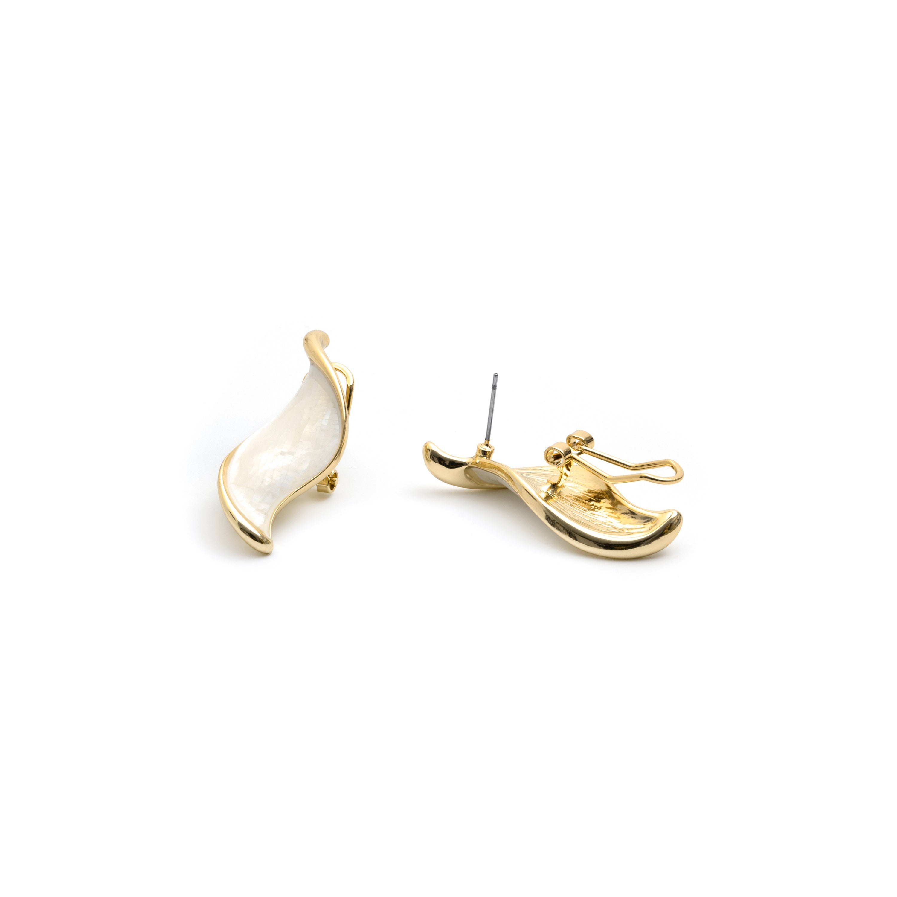 White Mother of Pearl Earrings with 18k Yellow Gold Finish - Aisal
