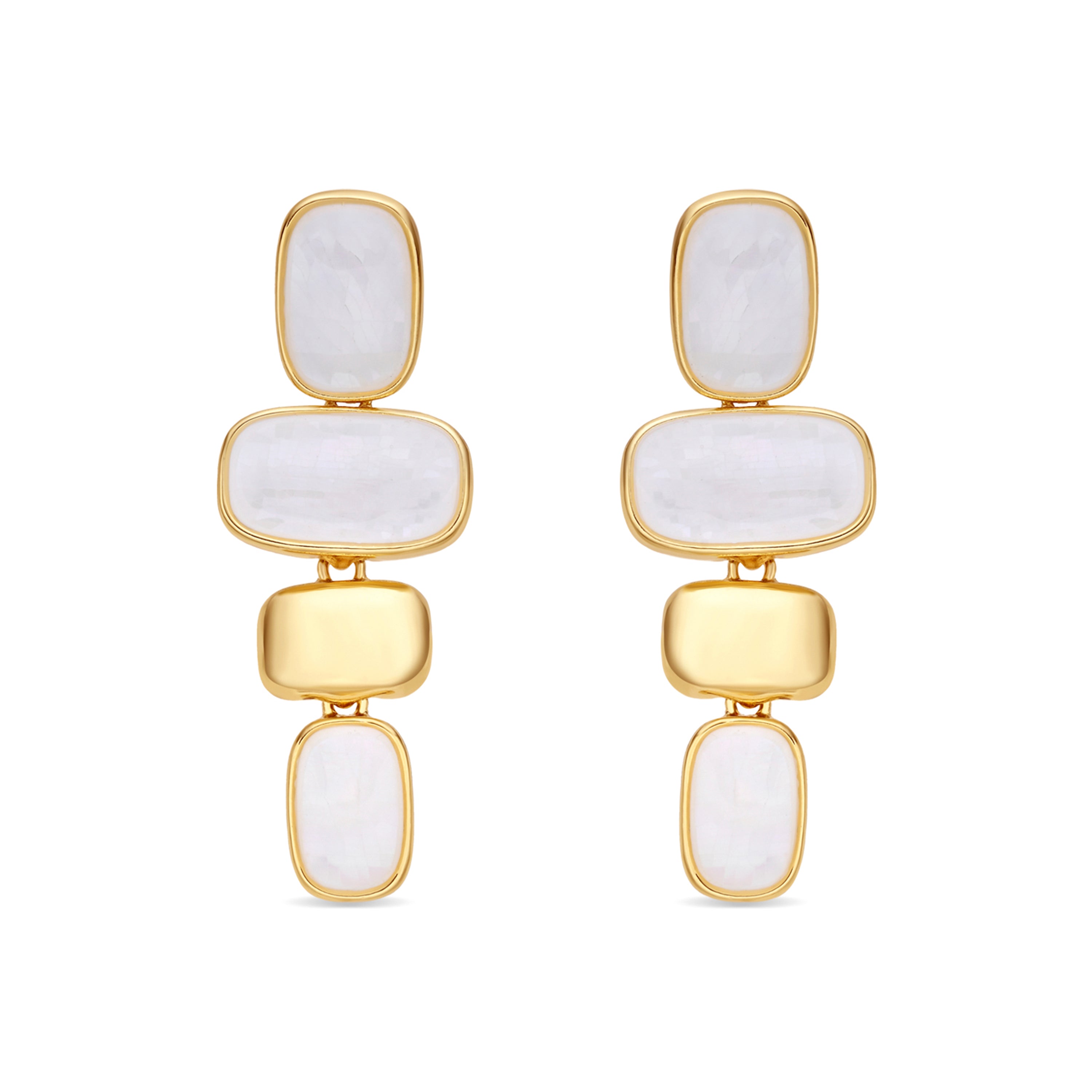 White Mother-of-Pearl Earrings, 18k Yellow Gold Finish - Natha