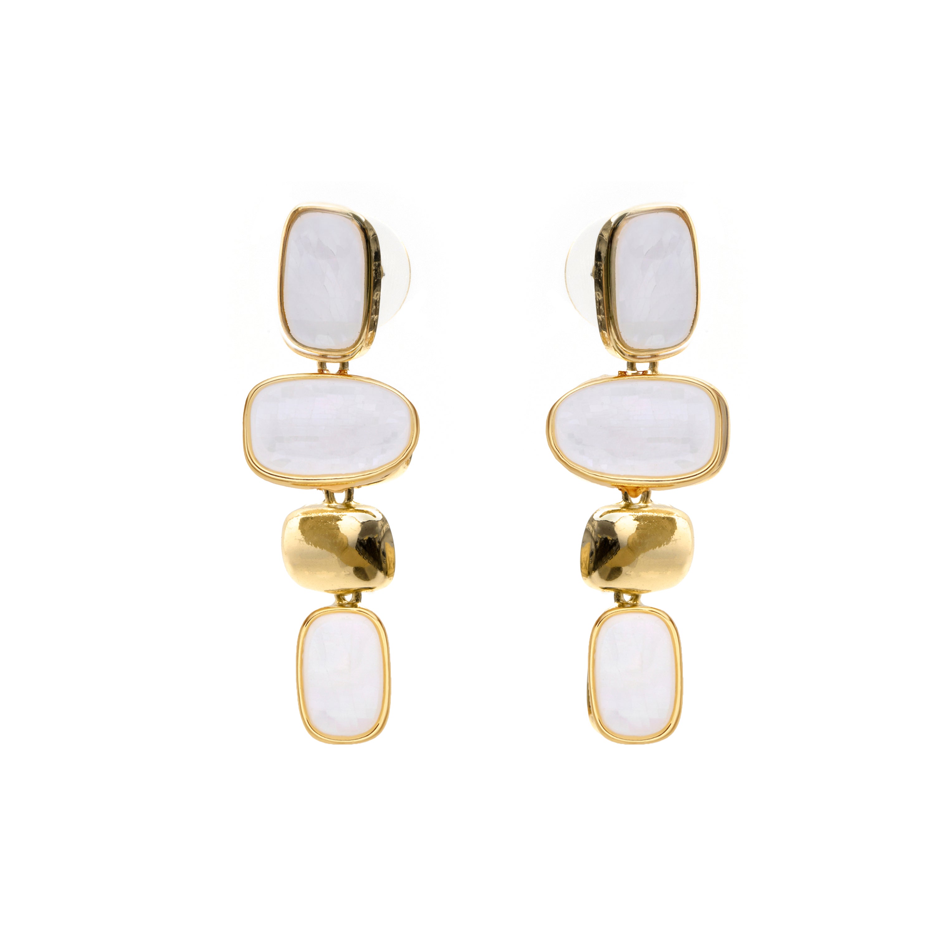White Mother-of-Pearl Earrings, 18k Yellow Gold Finish - Natha