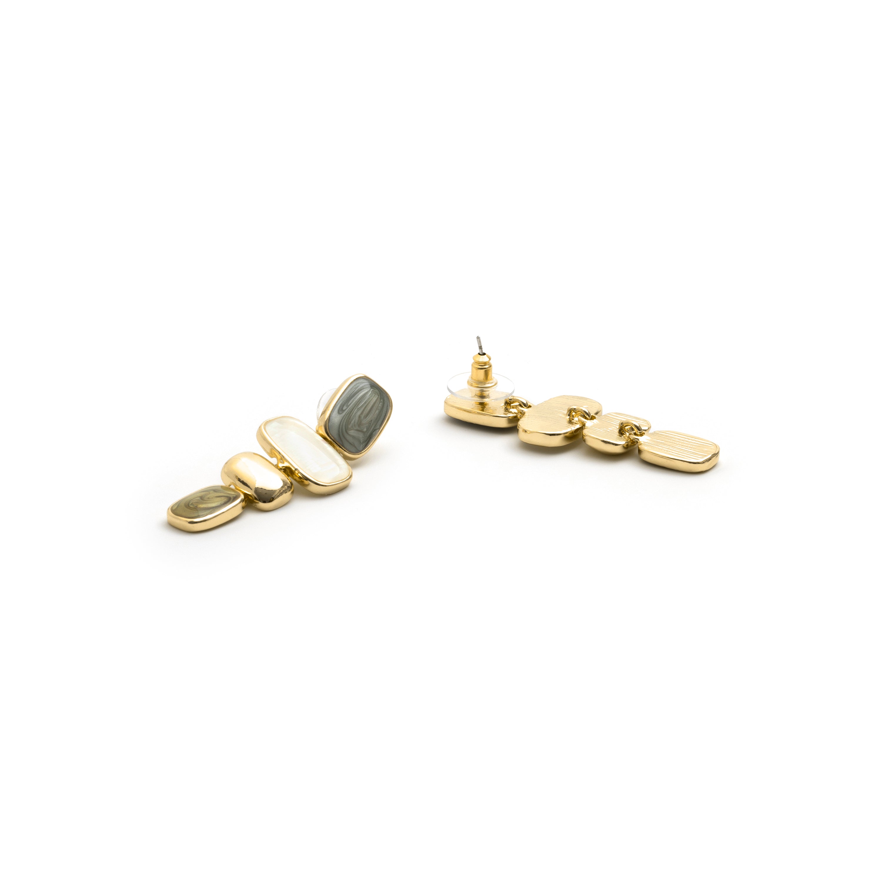 White Mother-of-Pearl Earrings, 18k Yellow Gold Finish - Natha