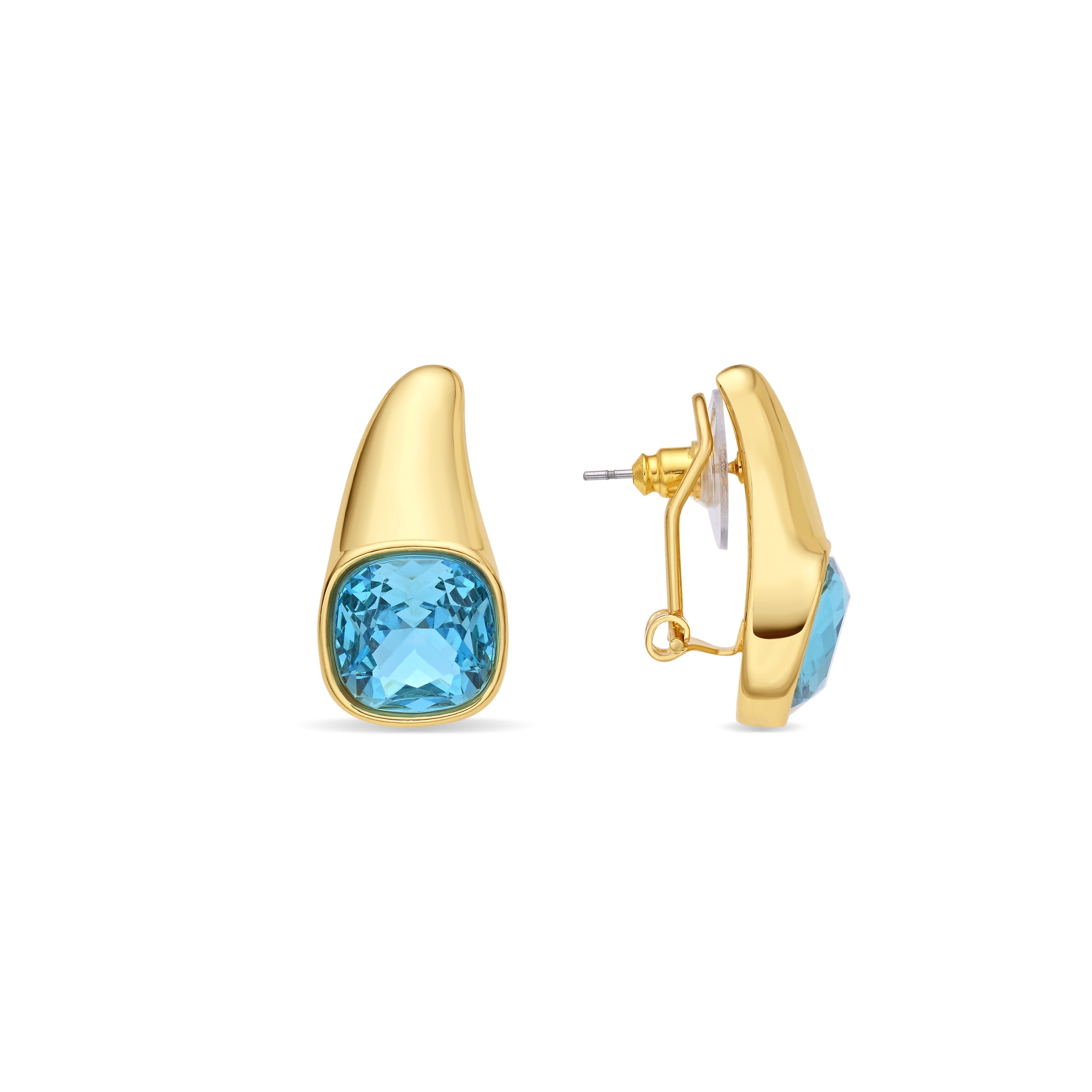 18k Yellow Gold-Plated Blue Crystal Earrings - Ione