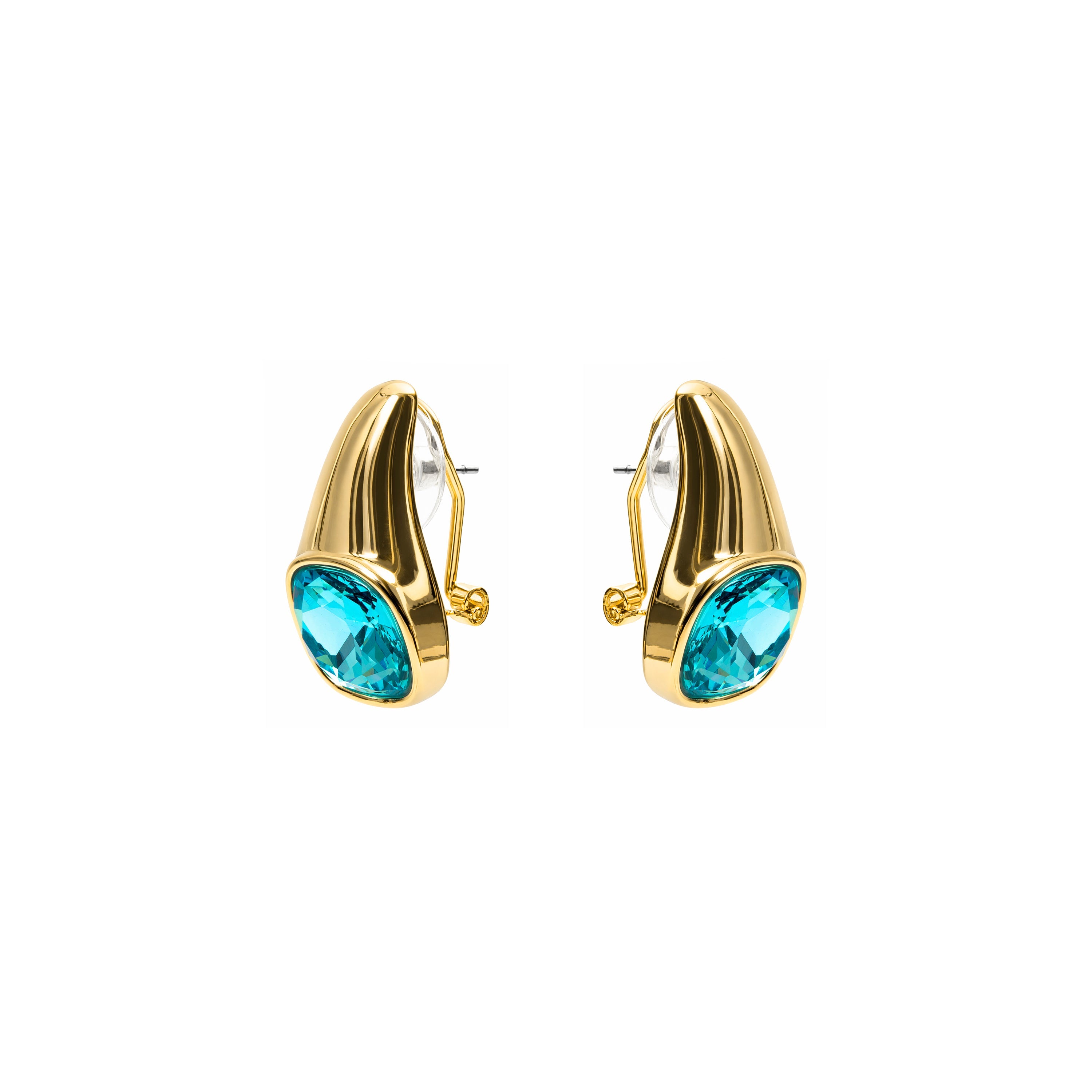 18k Yellow Gold-Plated Blue Crystal Earrings - Ione