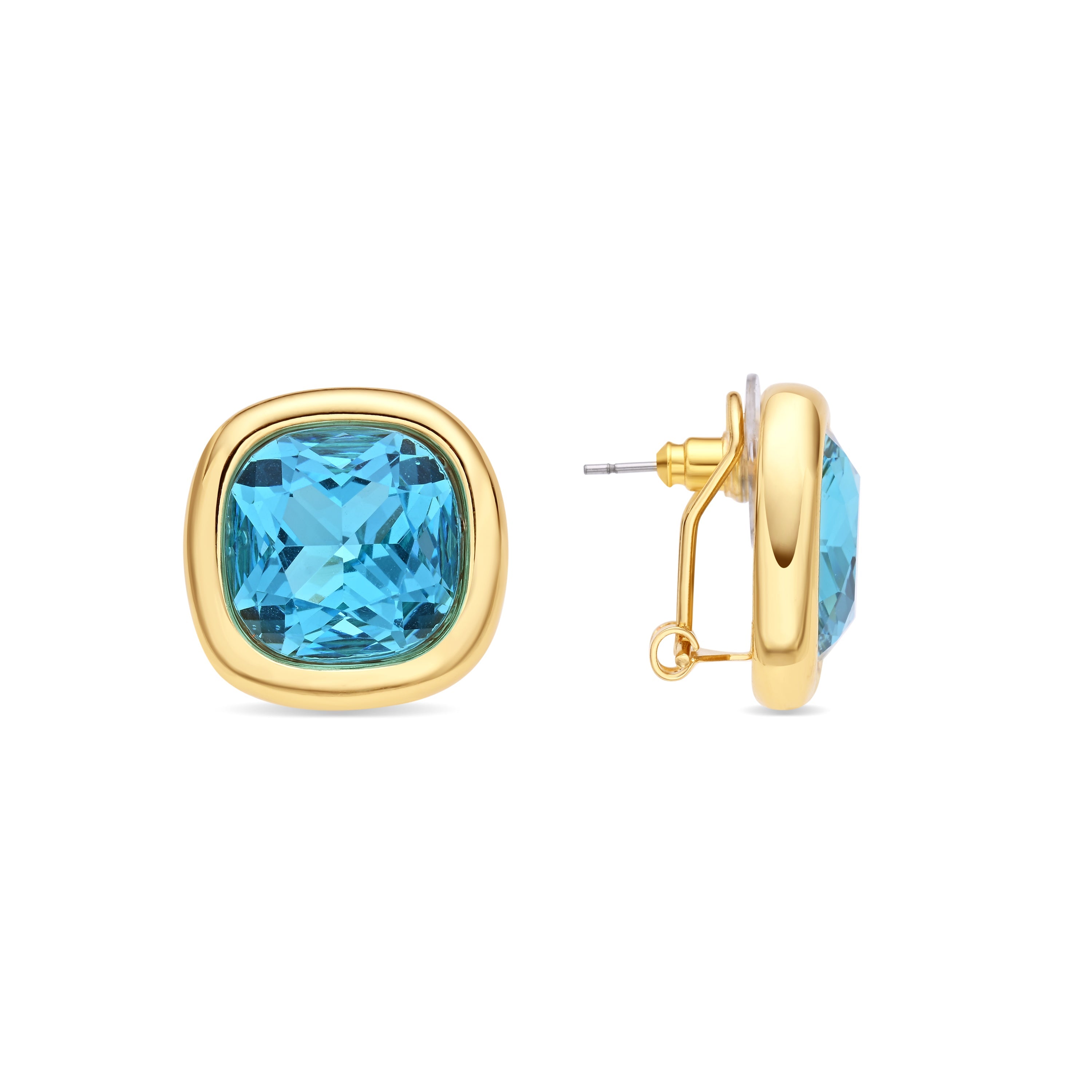 18k Yellow Gold-Plated Blue Crystal Earrings - Casis