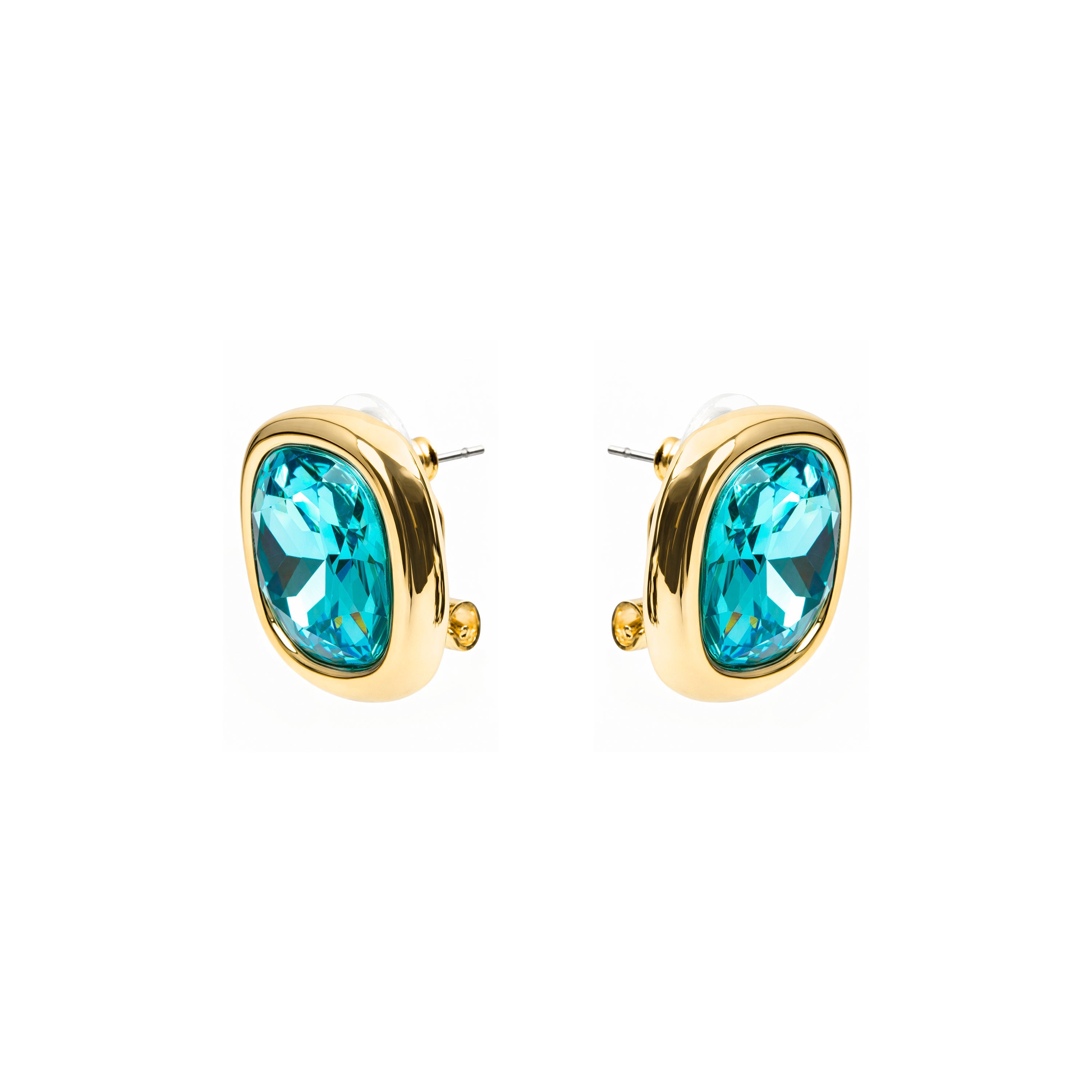 18k Yellow Gold-Plated Blue Crystal Earrings - Casis