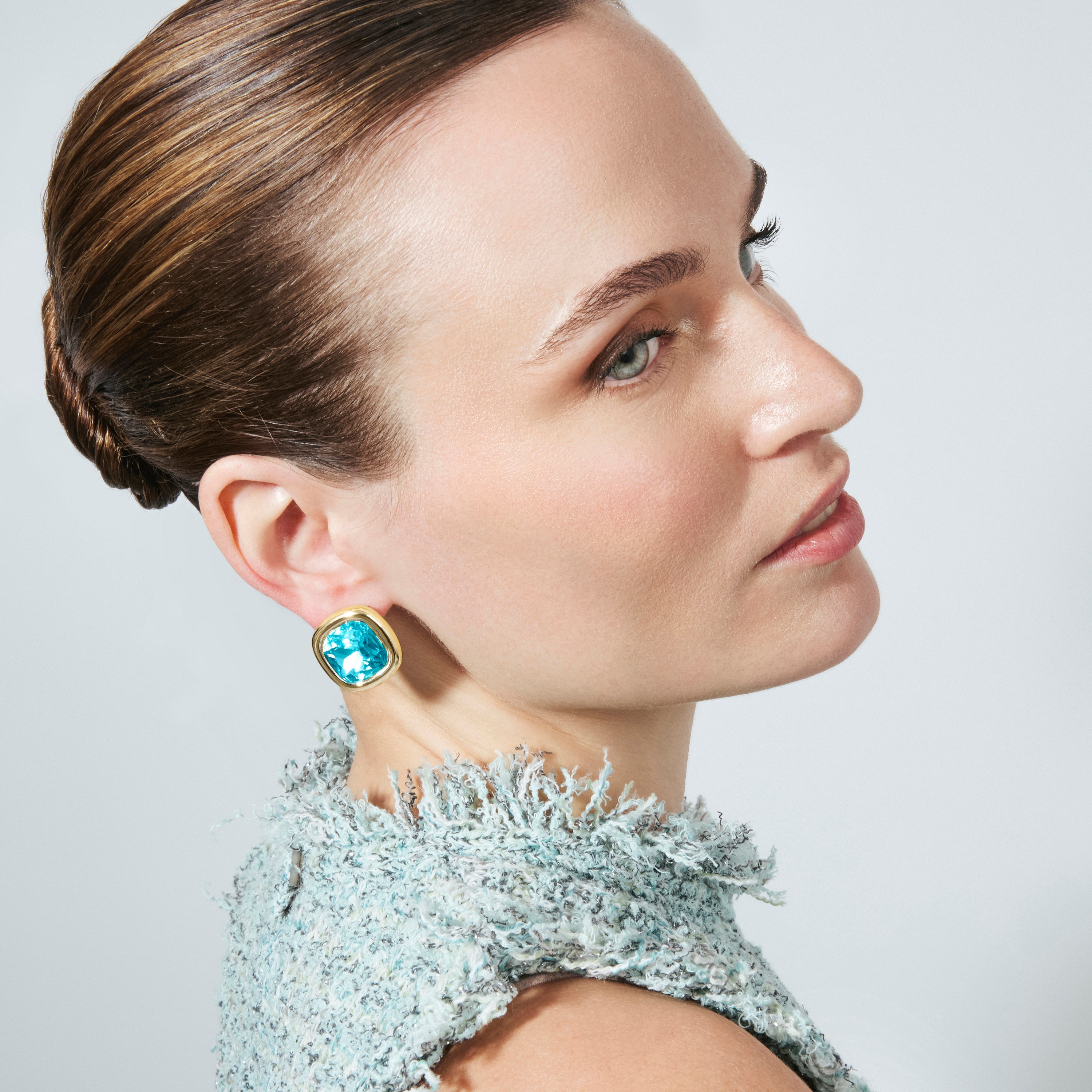 18k Yellow Gold-Plated Blue Crystal Earrings - Casis