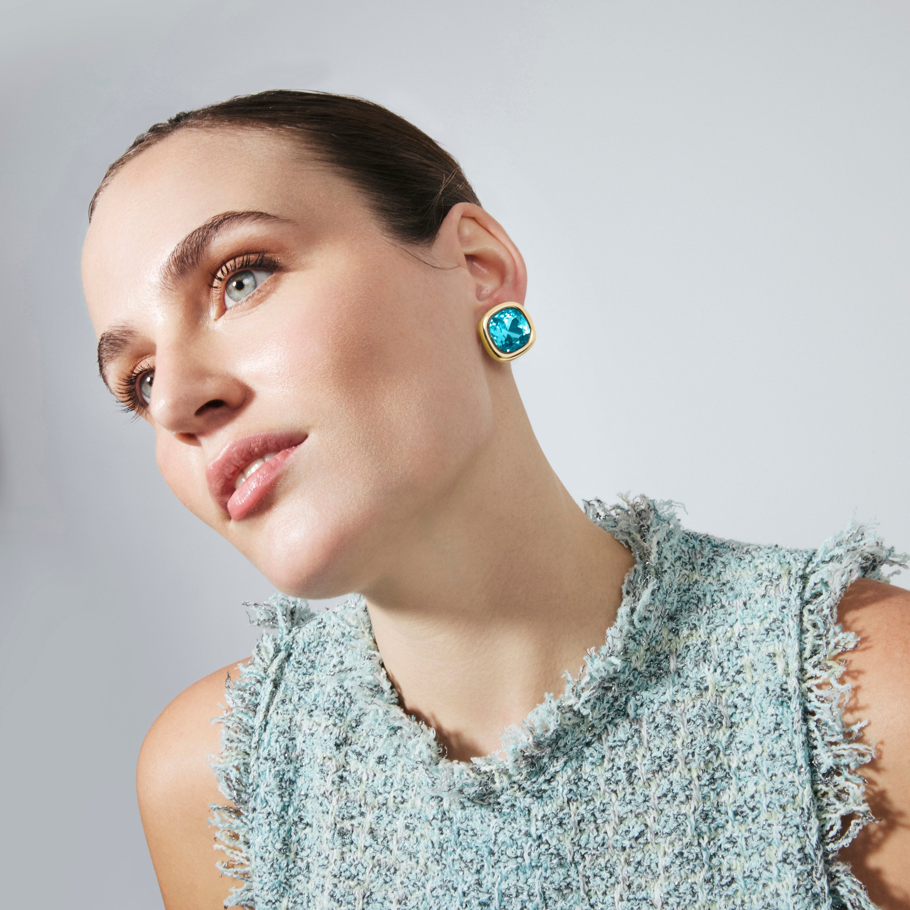 18k Yellow Gold-Plated Blue Crystal Earrings - Casis