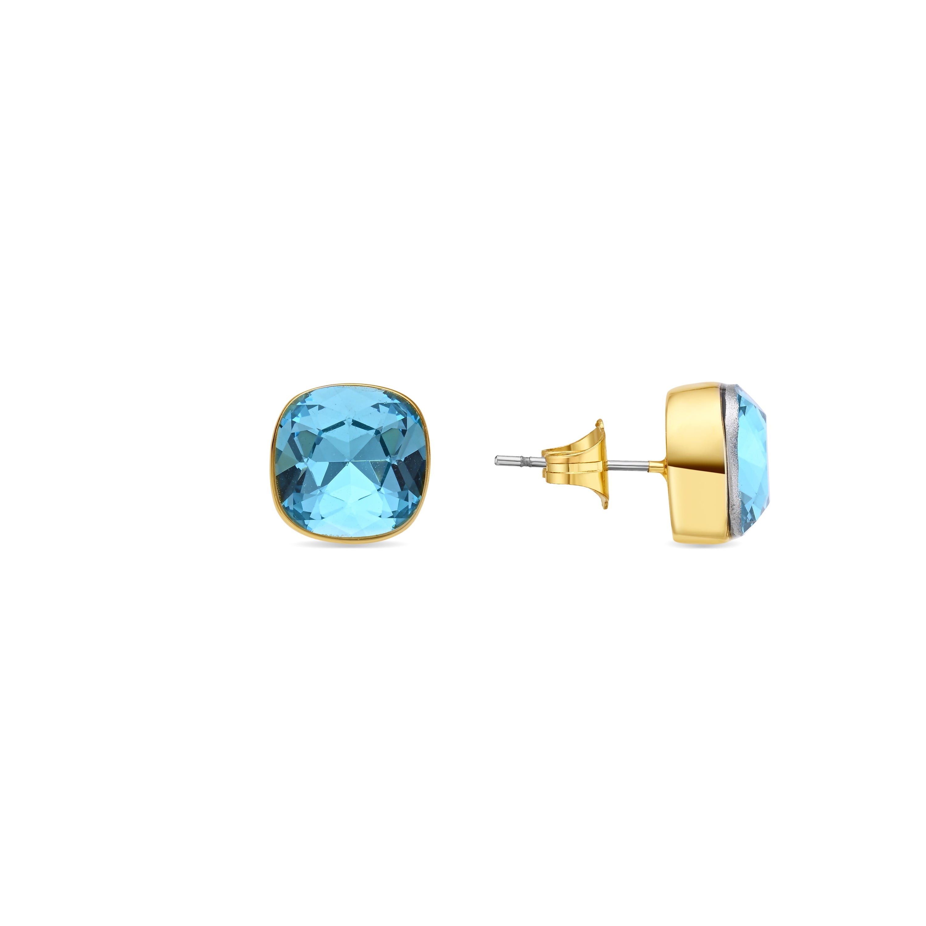 18k Yellow Gold Finish Blue Crystal Drop Earrings - Kibuki