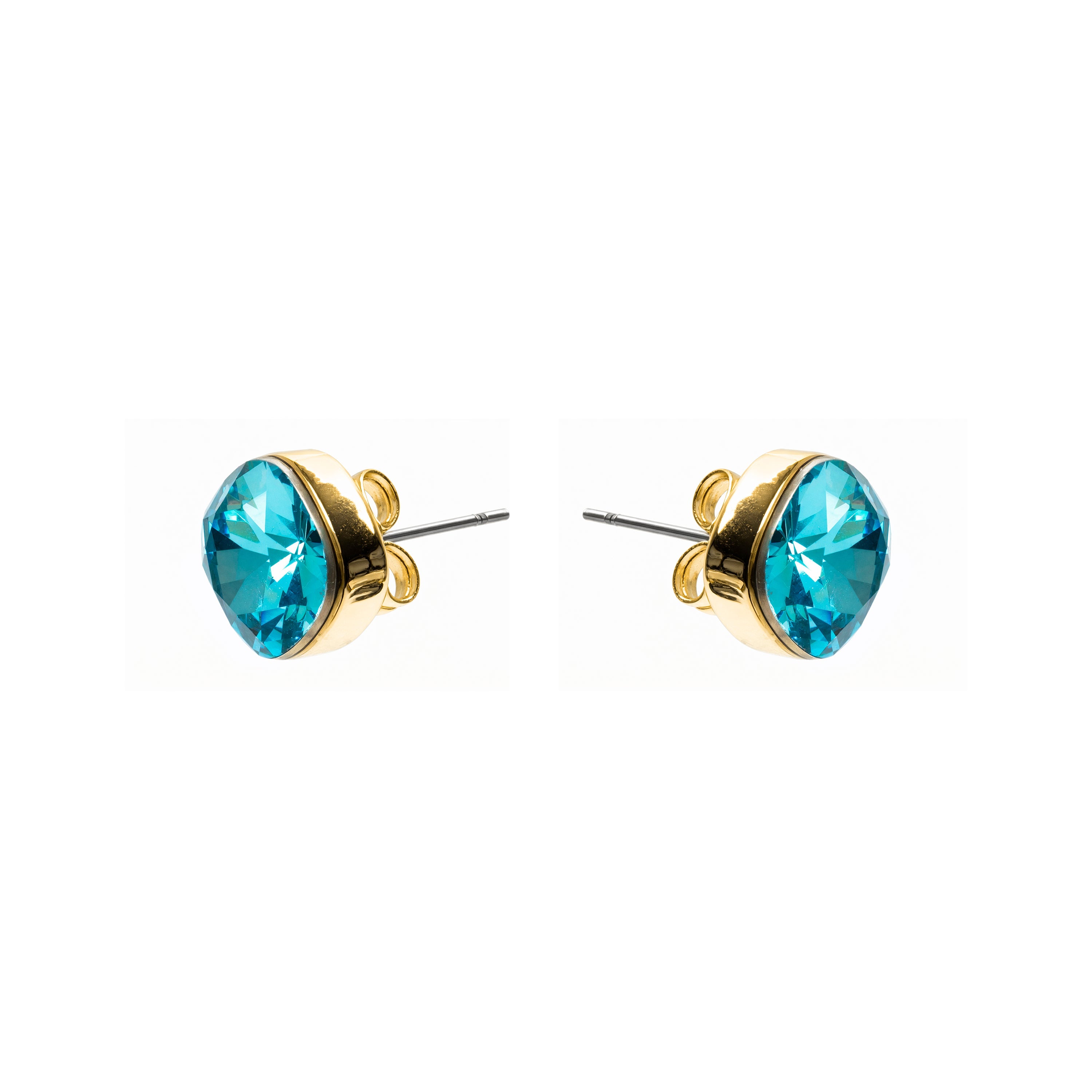 18k Yellow Gold Finish Blue Crystal Drop Earrings - Kibuki