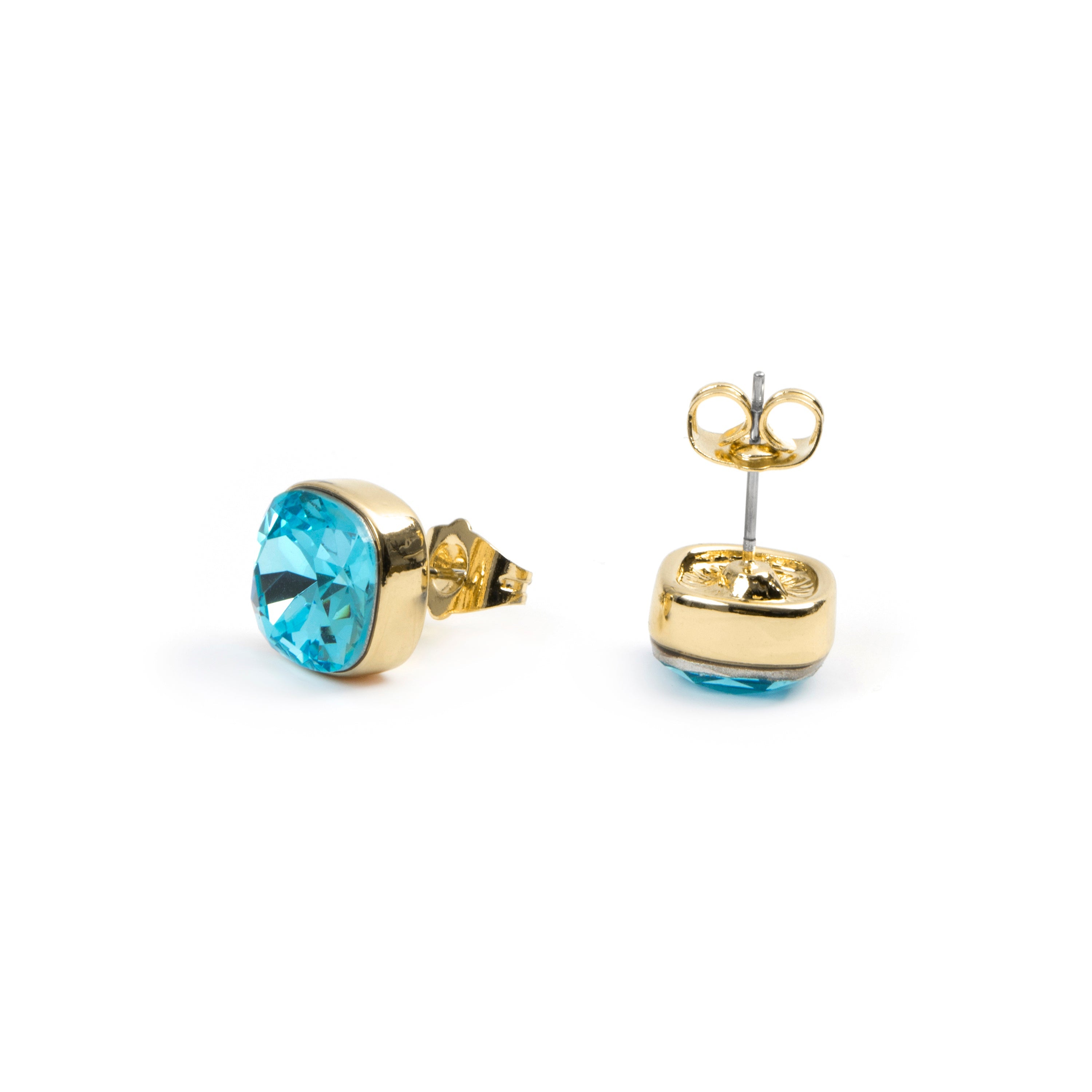 18k Yellow Gold Finish Blue Crystal Drop Earrings - Kibuki