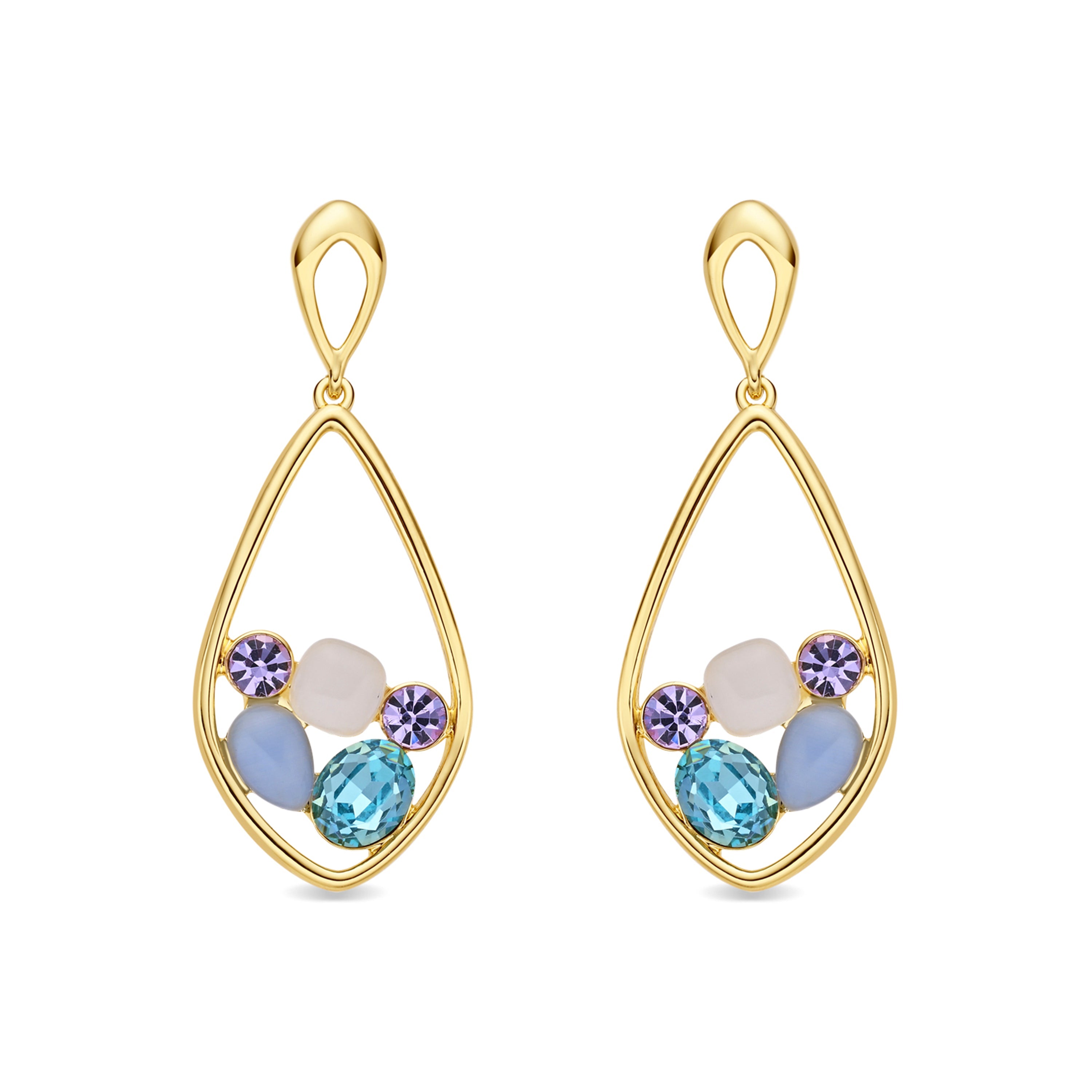 18k Yellow Gold Finish Multicolor Crystal Drop Earrings - Reiok