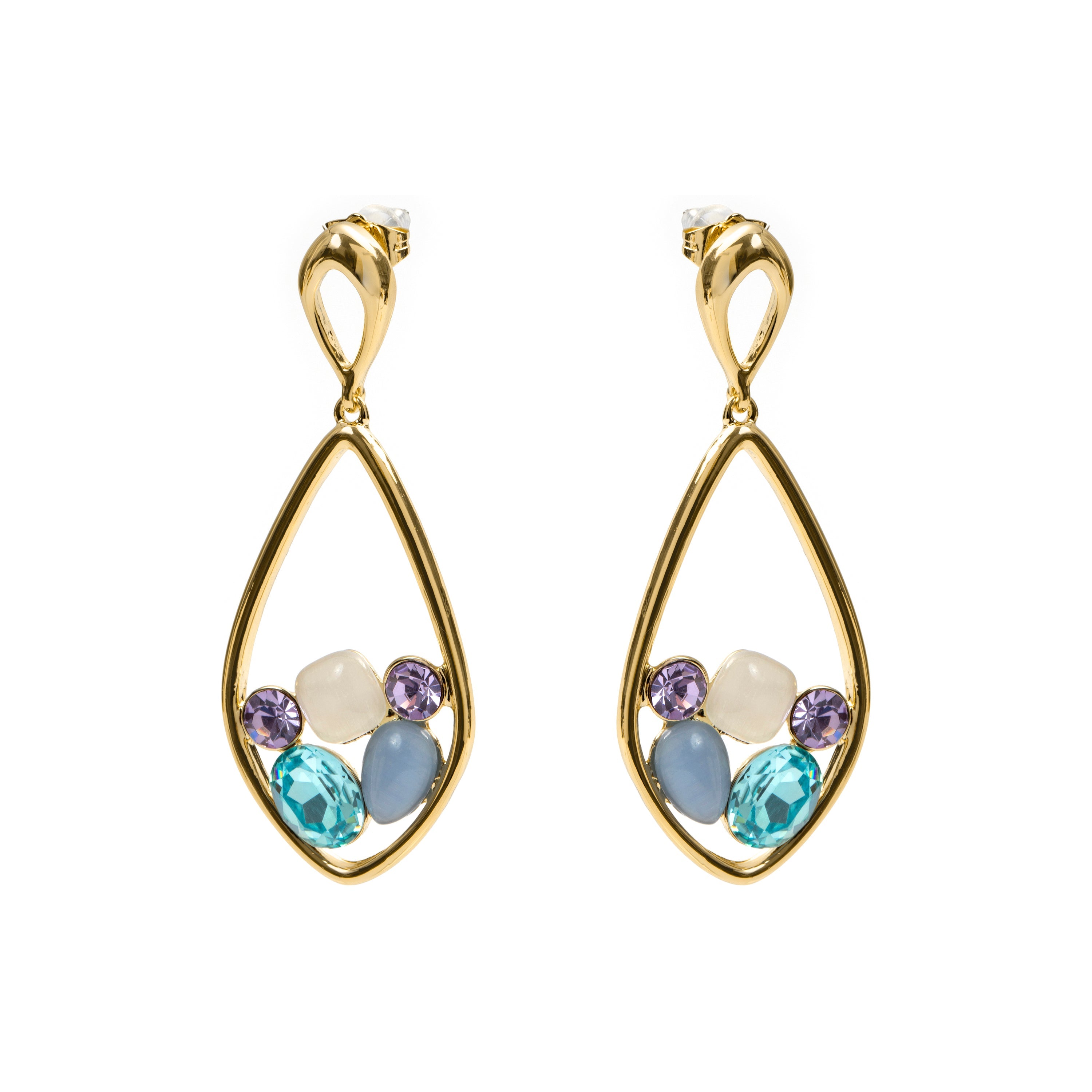 18k Yellow Gold Finish Multicolor Crystal Drop Earrings - Reiok