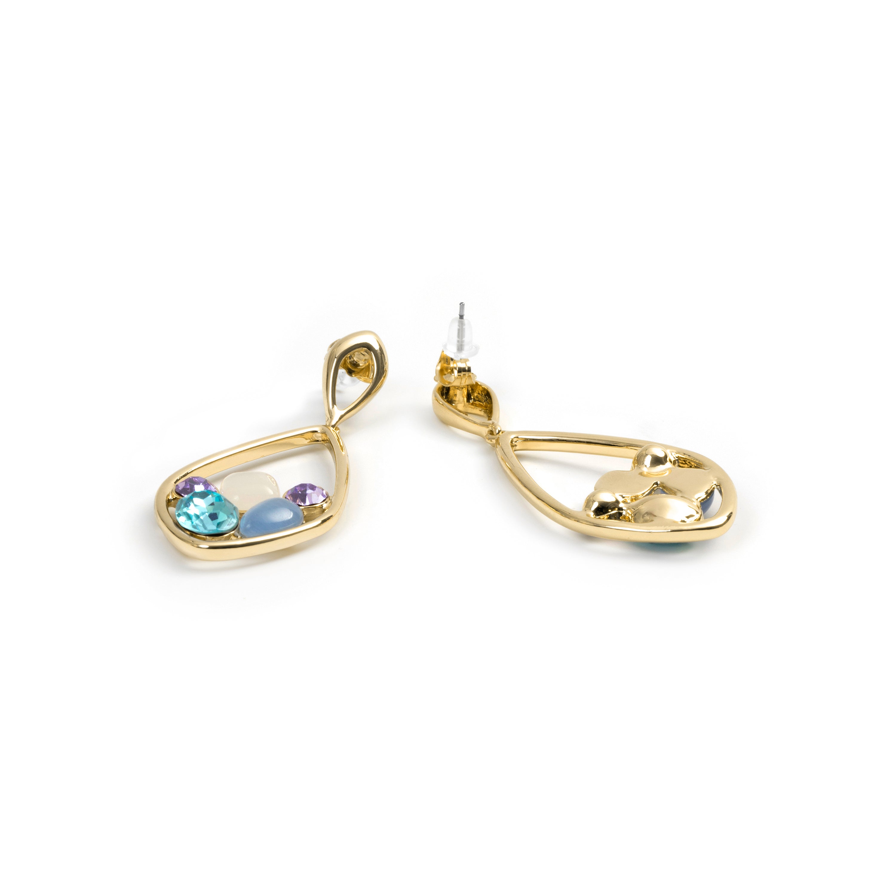 18k Yellow Gold Finish Multicolor Crystal Drop Earrings - Reiok
