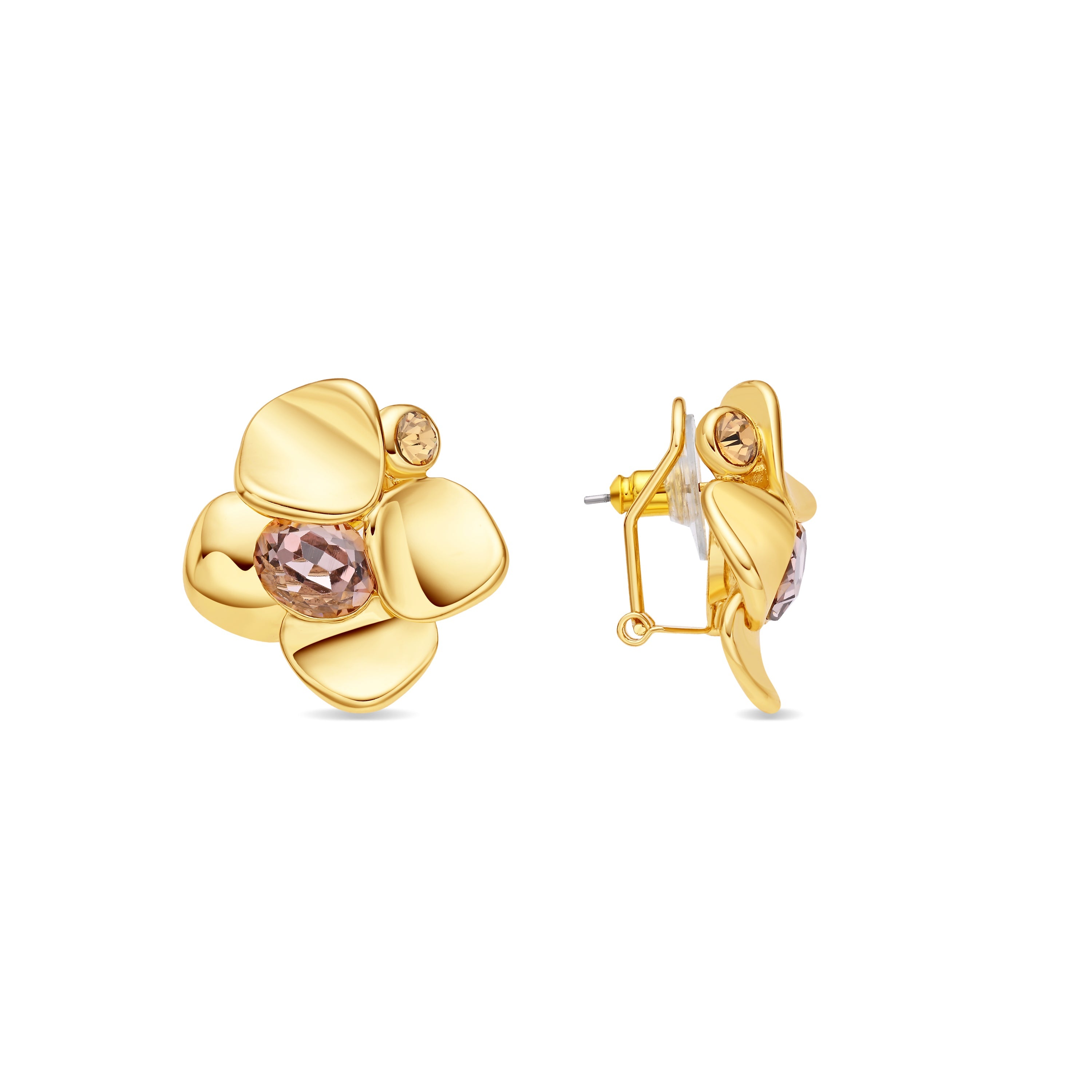 18k yellow gold-plated Pink Crystal Earrings - Dilom