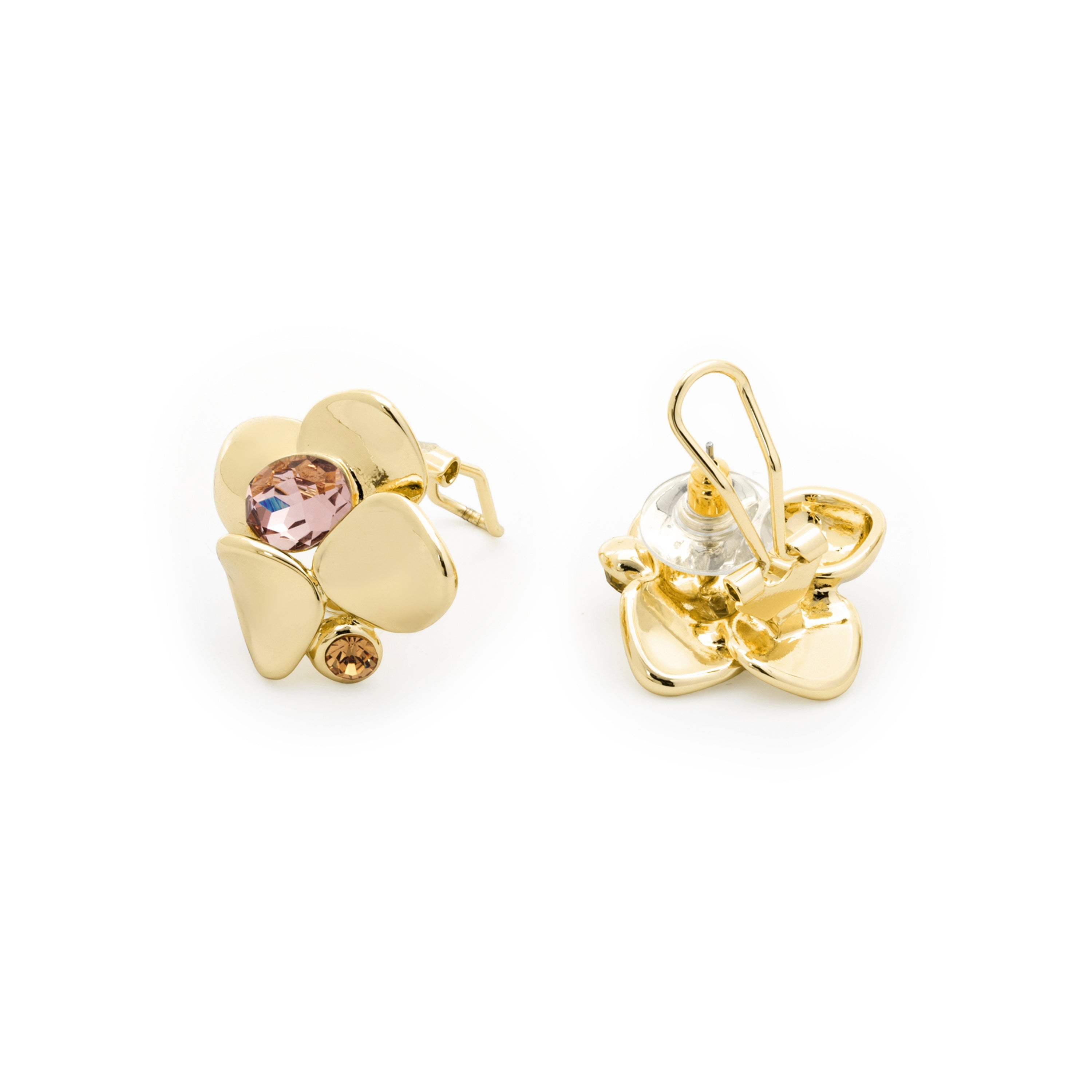 Pendientes de Cristal Rosa acabado en oro amarillo de 18k - Dilom
