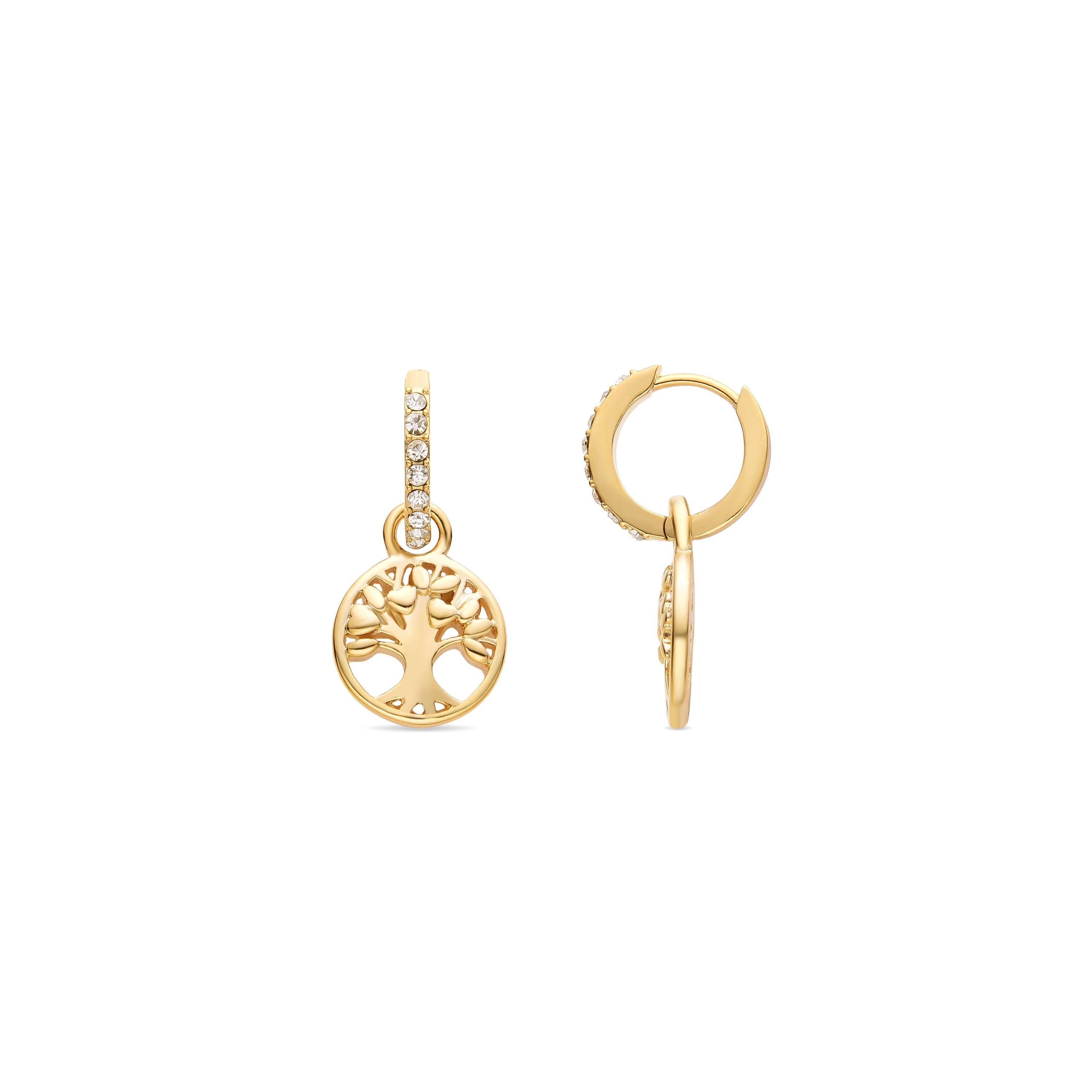 Pendientes de Circonita Brillante acabados en oro amarillo de 18K - Arbol Vida