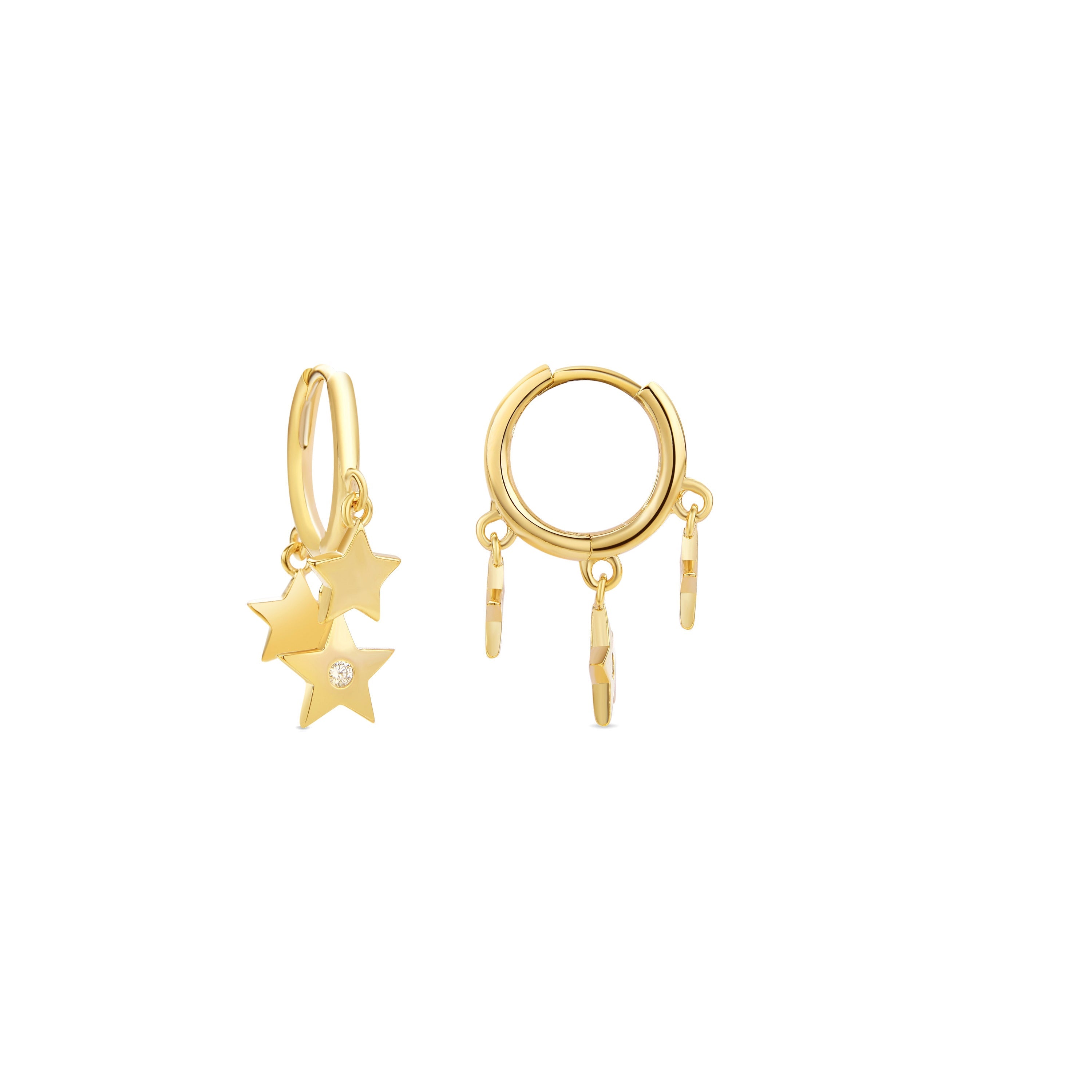Brilliant Zirconia Earrings finished in 18K yellow gold - Star