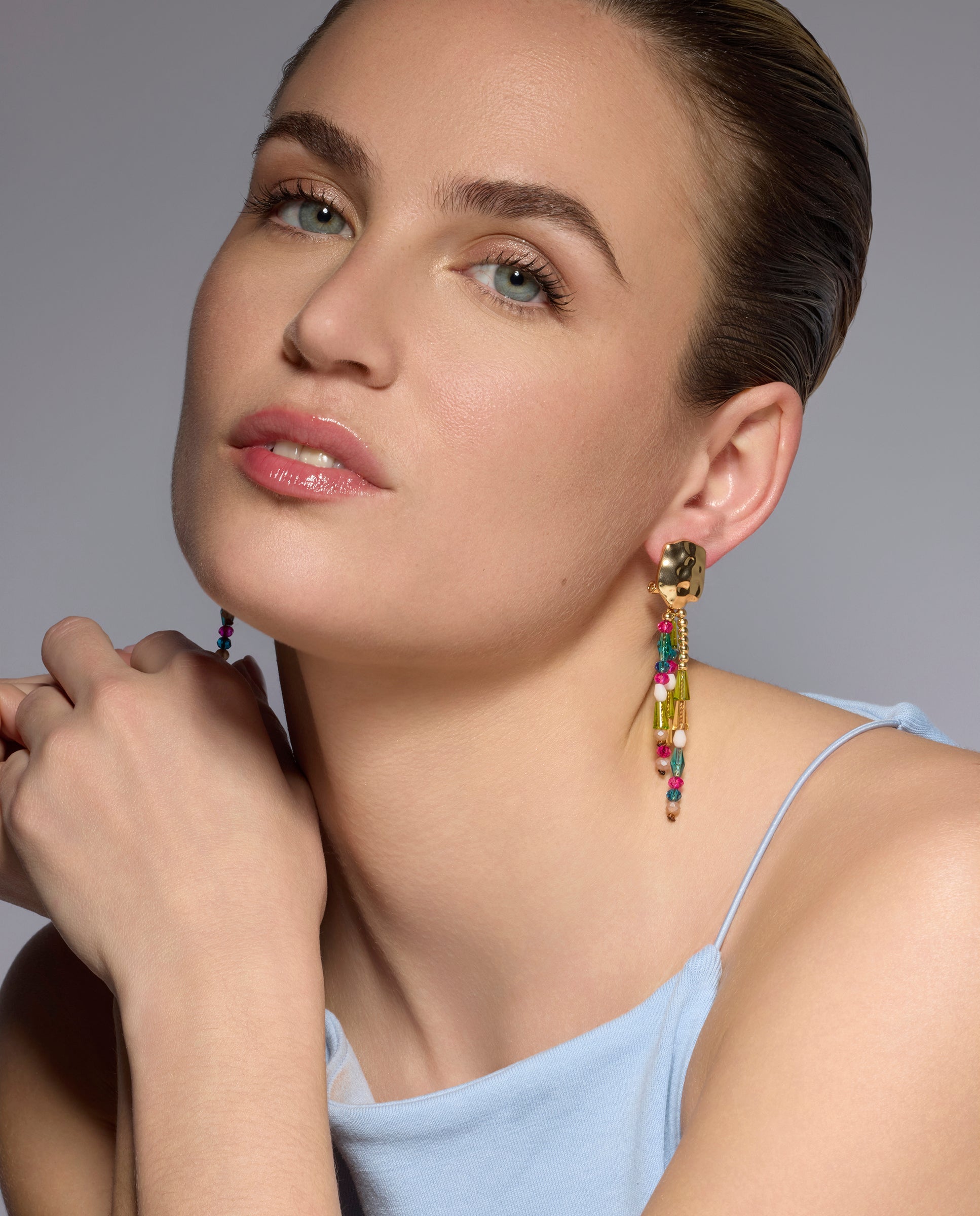18k yellow gold and multicolor crystal earrings - Eutha
