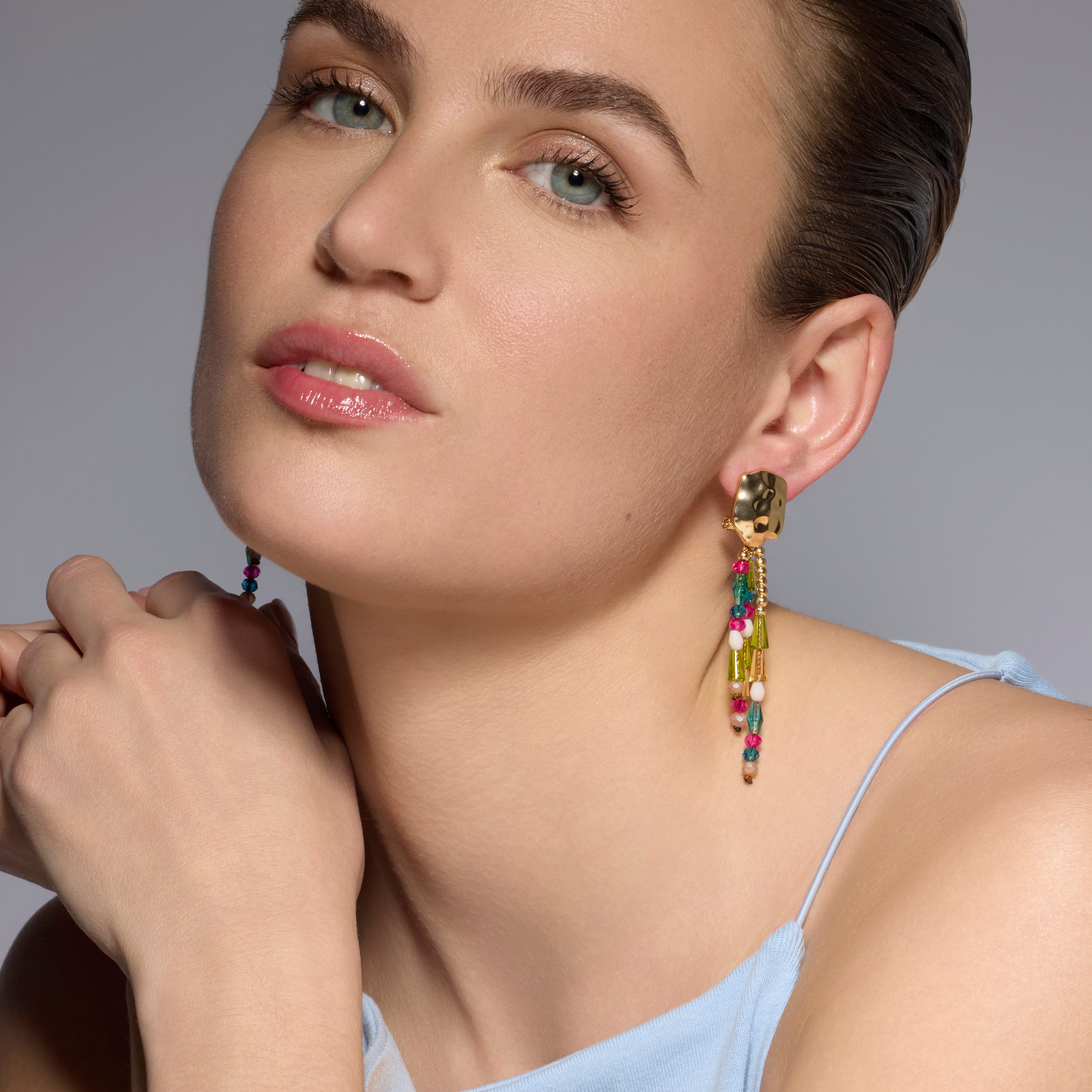 18k yellow gold and multicolor crystal earrings - Eutha