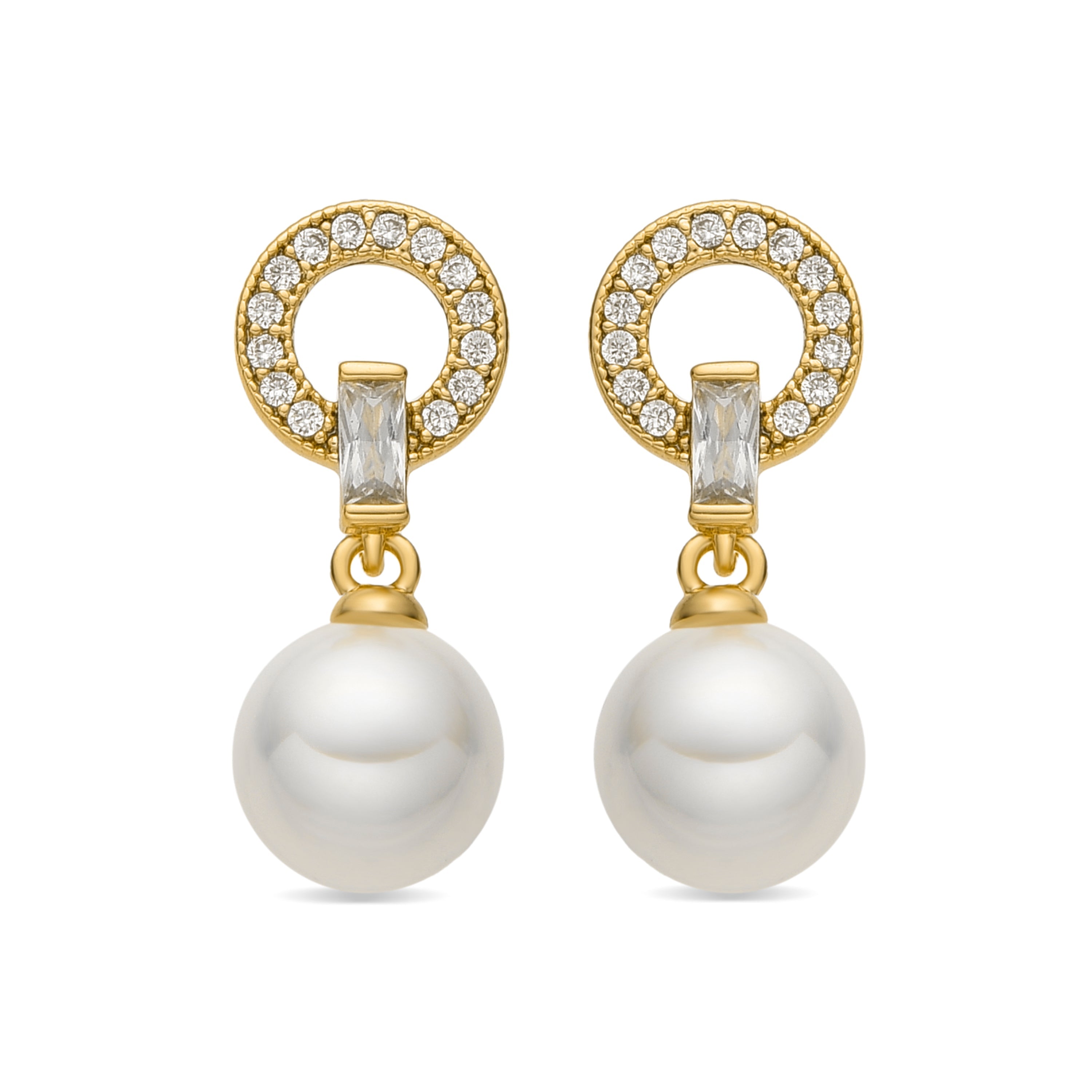 Earrings with White Pearl, 18k gold finish - Hicur