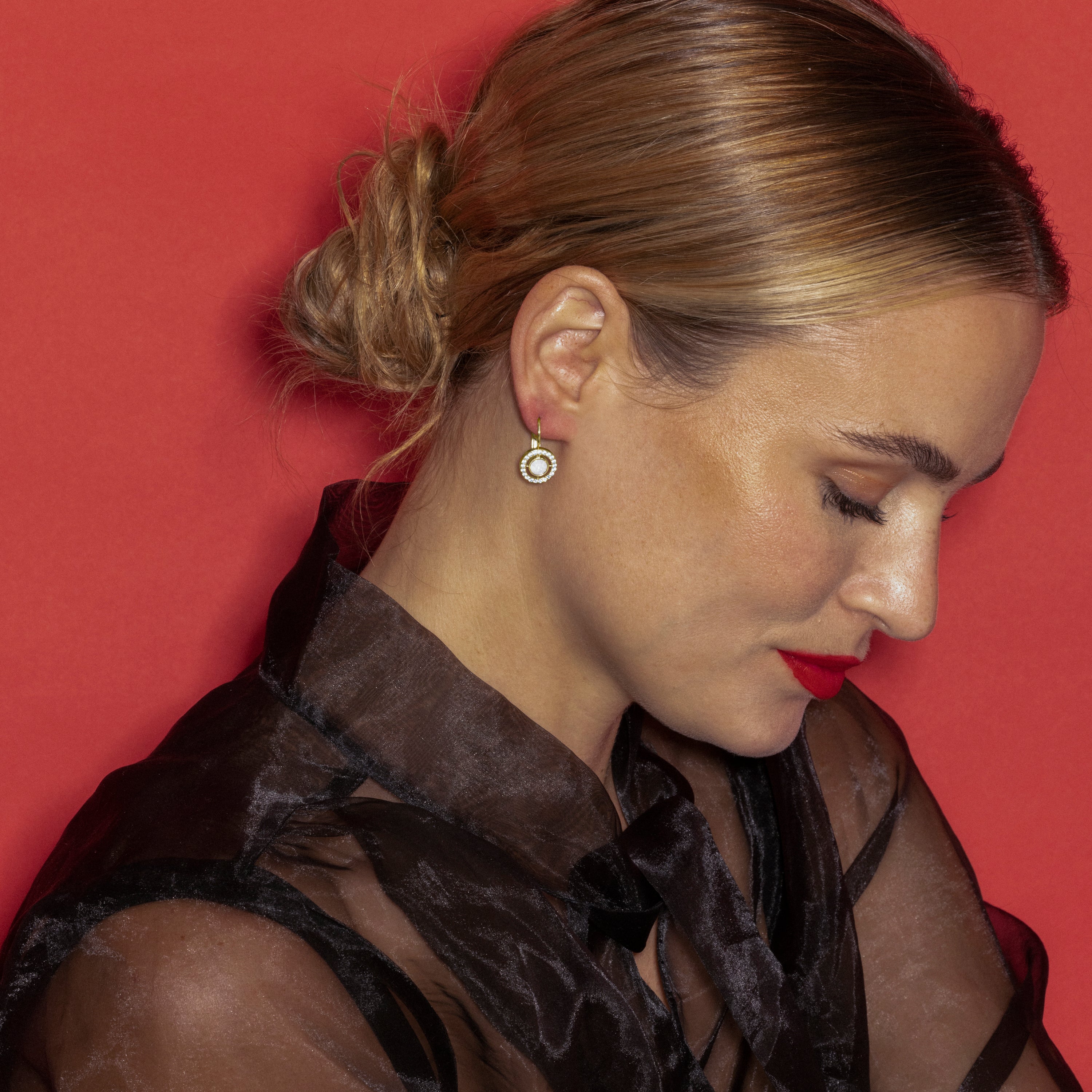 Earrings with brilliant zirconia, 18k gold finish - Othal