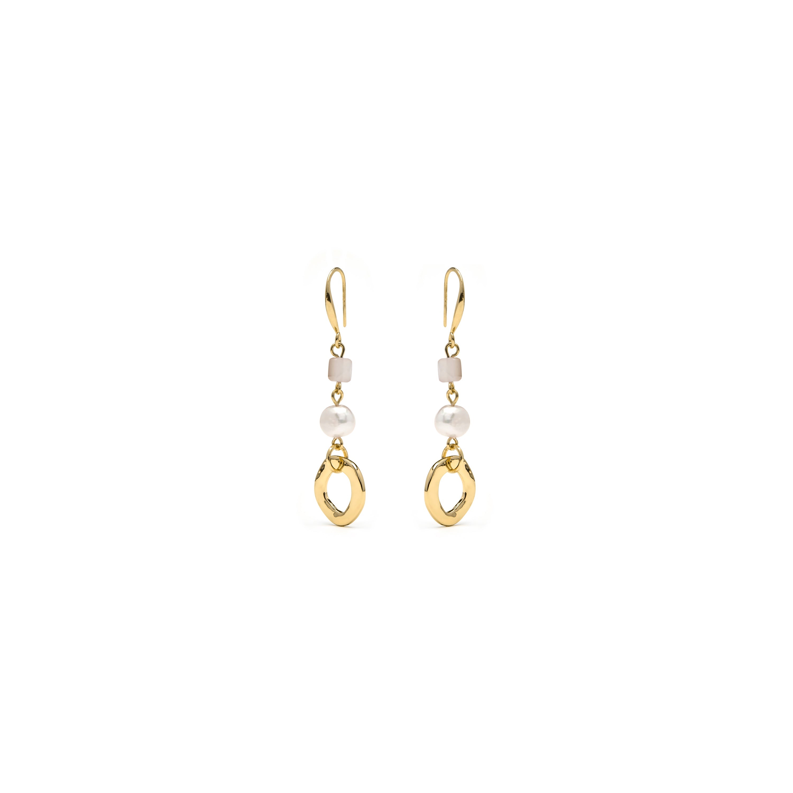 18k yellow gold and white pearl earrings - Diriki