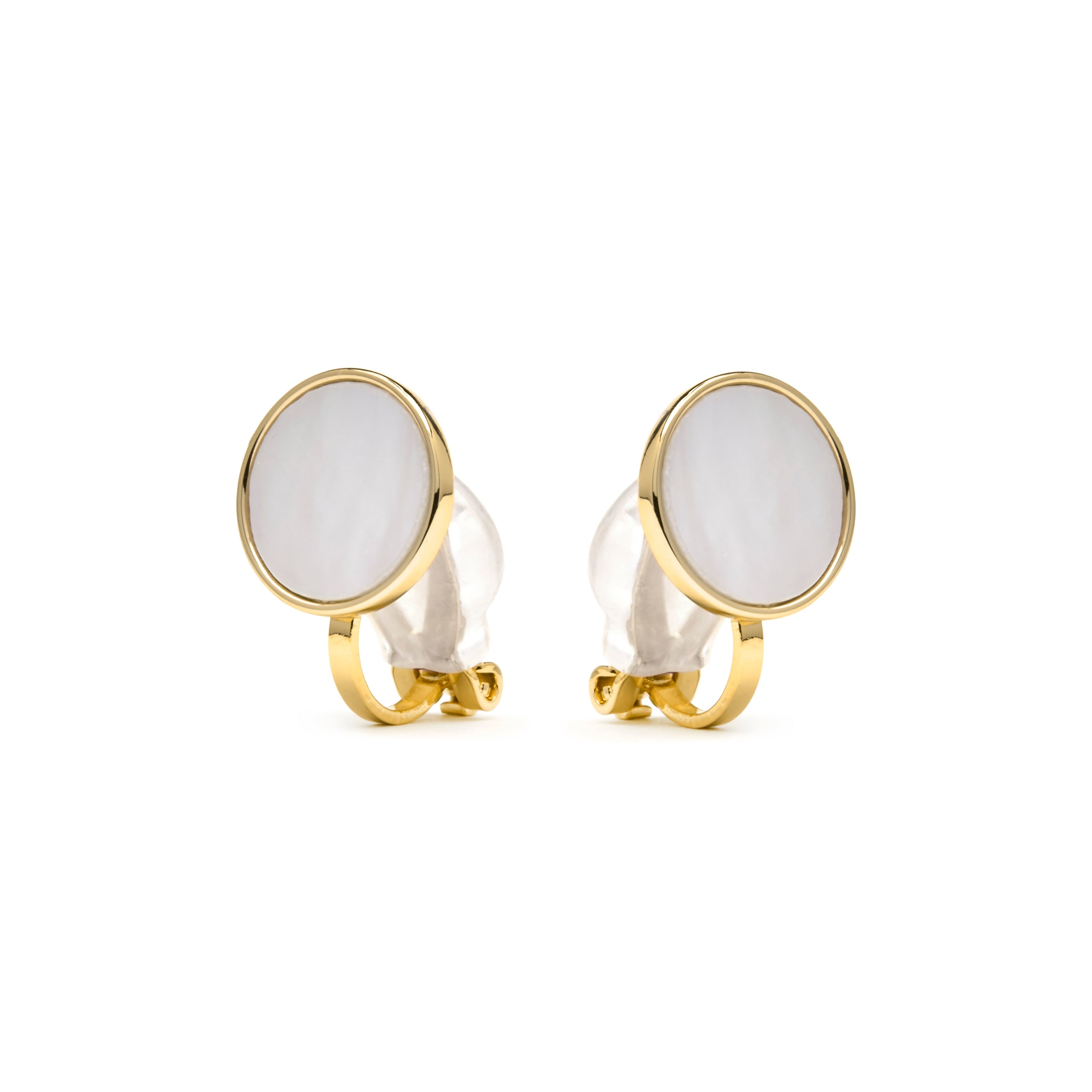 18k yellow gold and white mother-of-pearl earrings - Akil