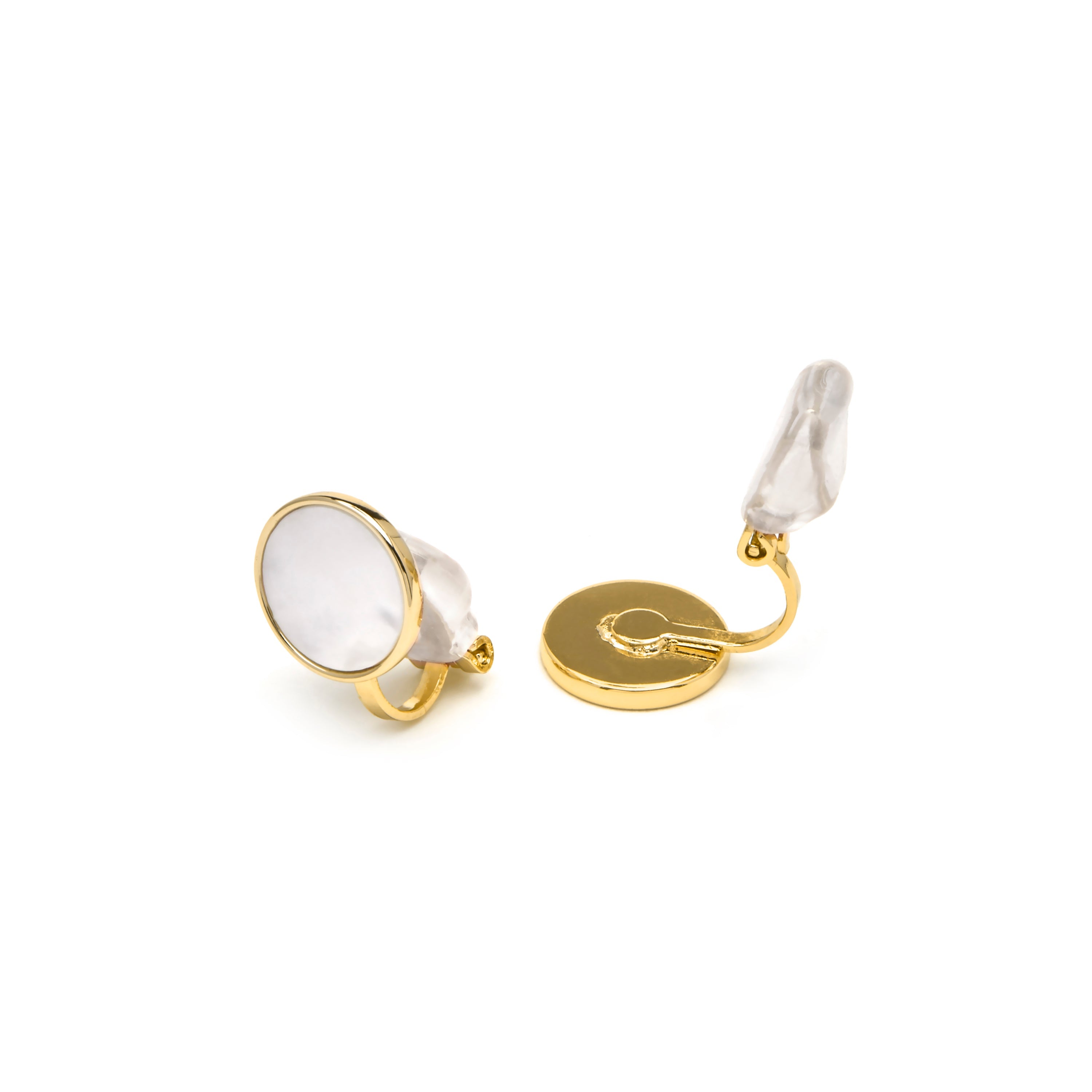 18k yellow gold and white mother-of-pearl earrings - Akil