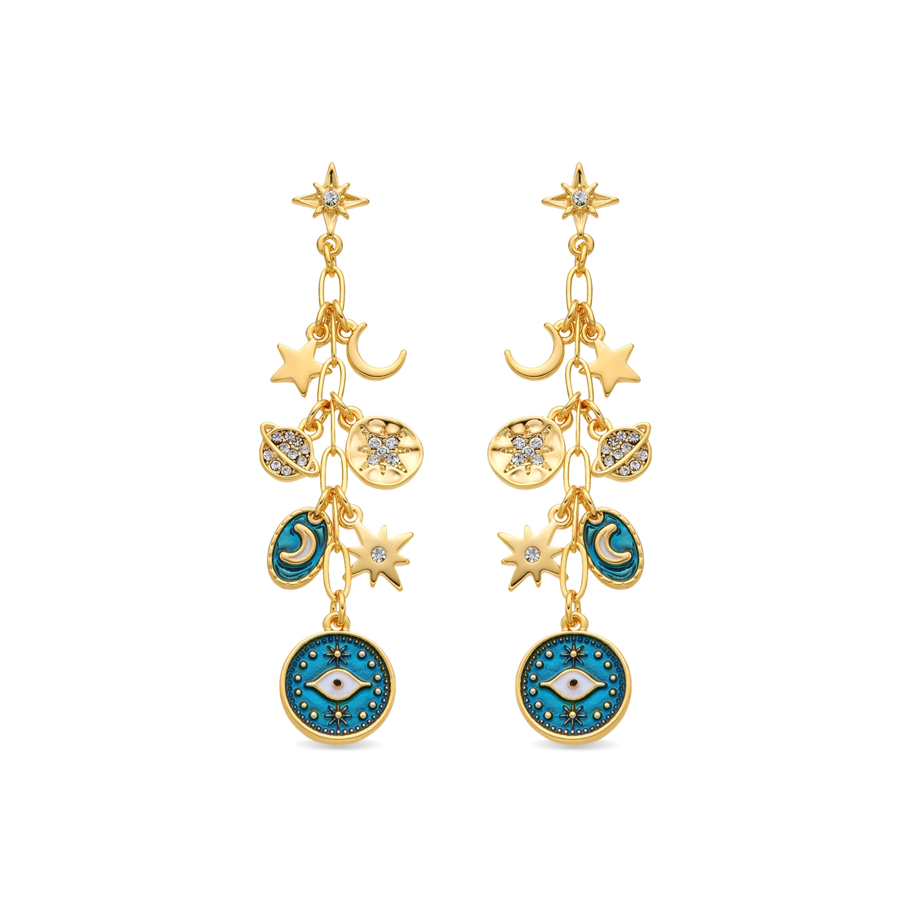Pendientes acabado oro amarillo de 18k y Resina Azul - Wiwik