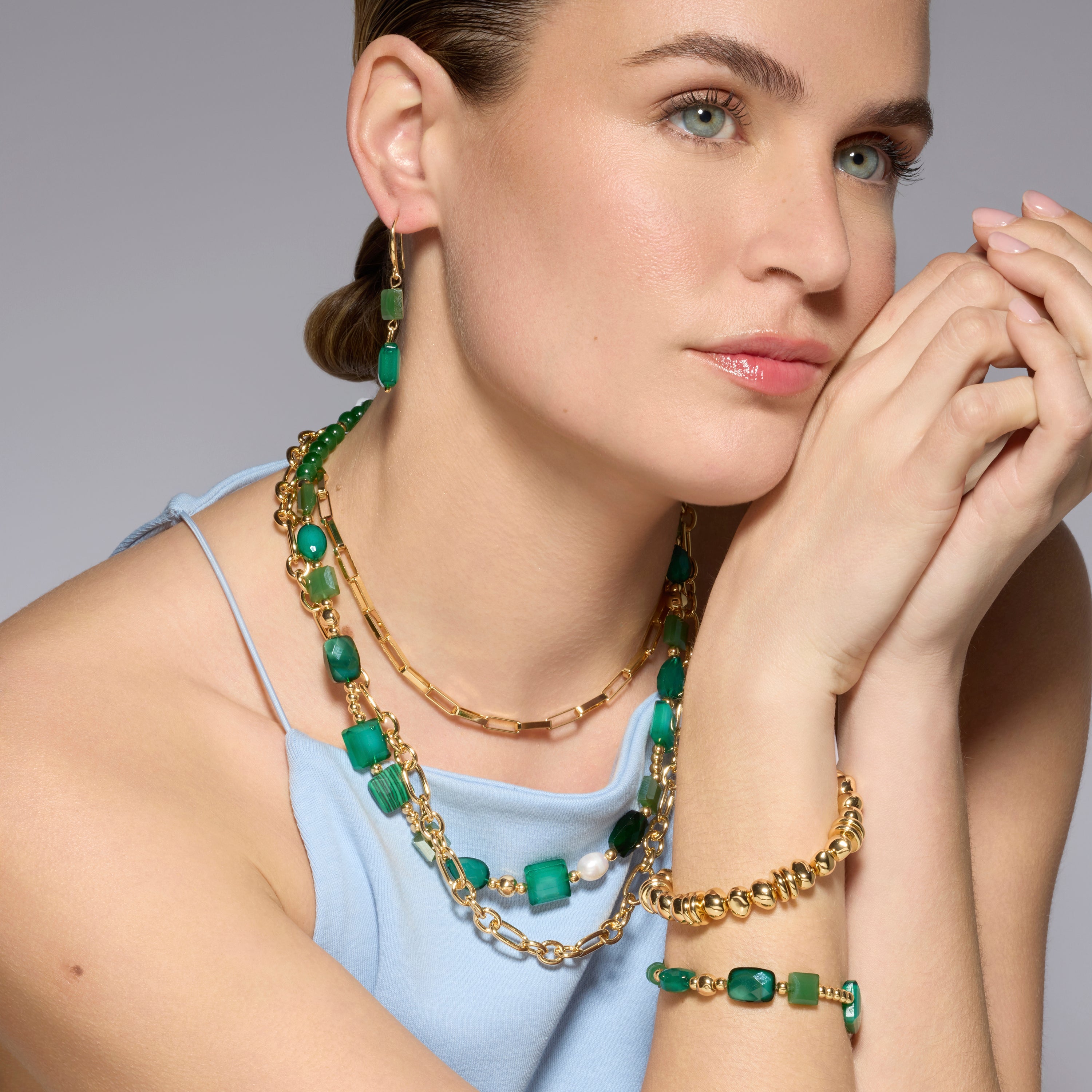 18k yellow gold and green crystal earrings - Yasba