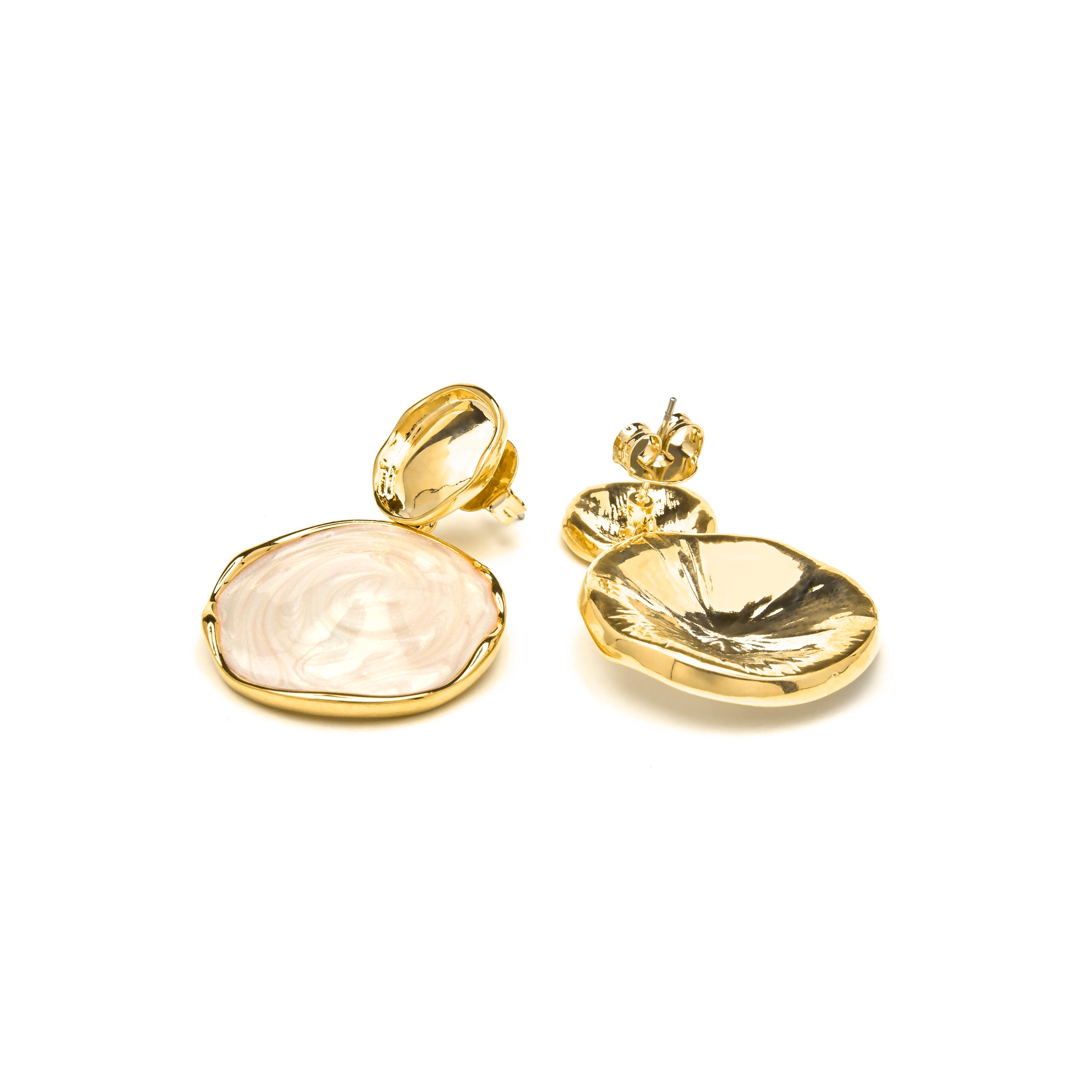 18k Yellow Gold Finish and White Lacquer Earrings - Talorzi