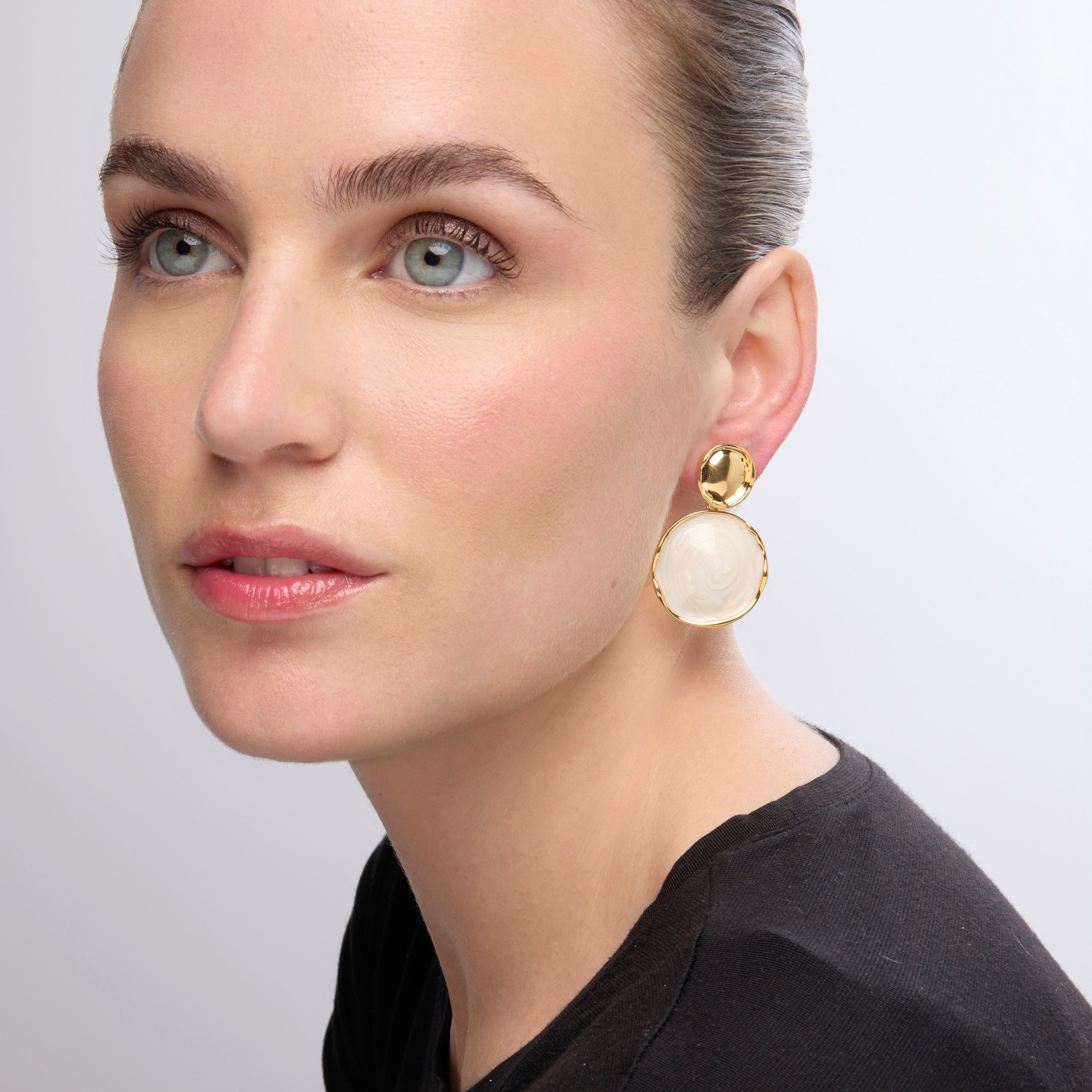 18k Yellow Gold Finish and White Lacquer Earrings - Talorzi