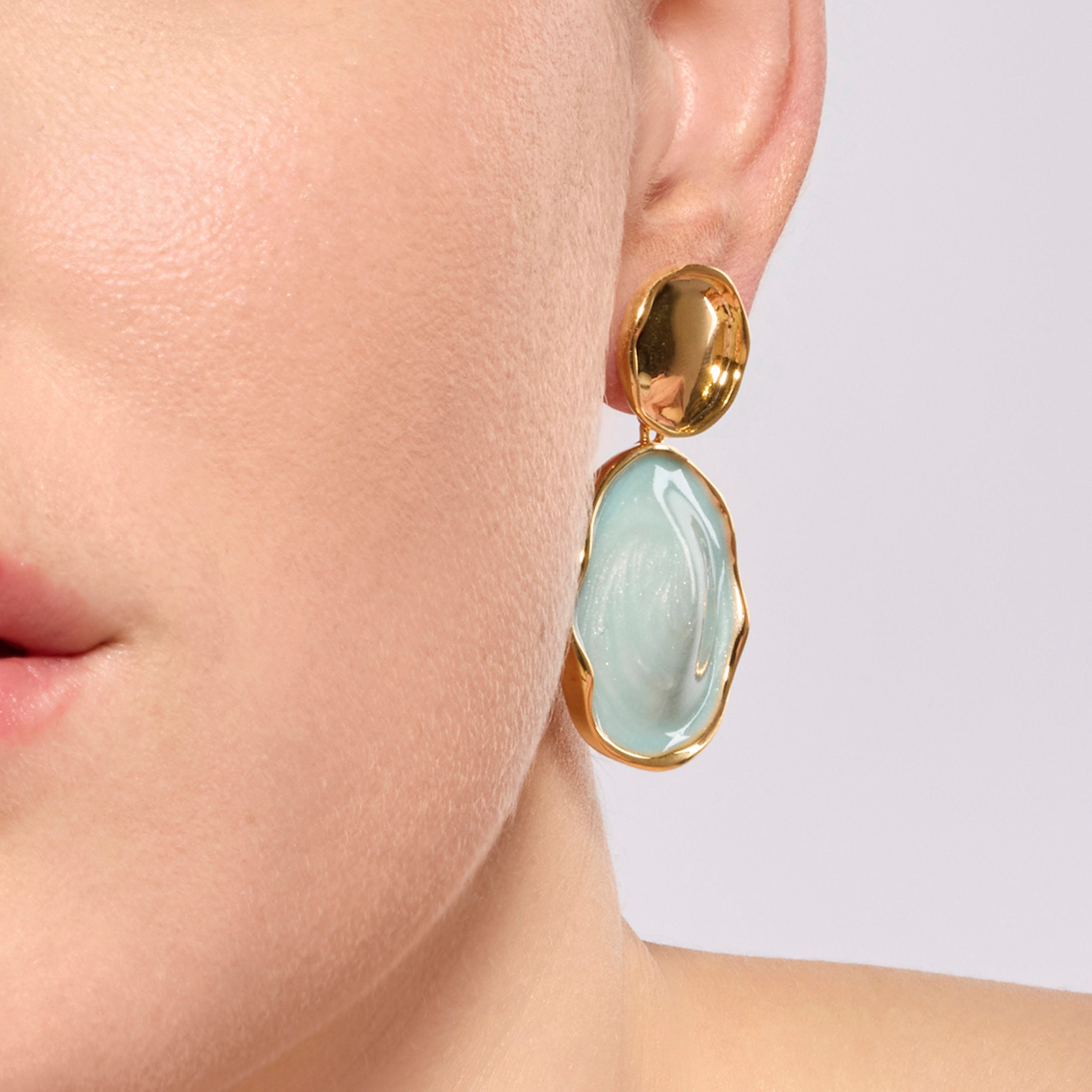 Talorzi Blue Lacquer Earrings with 18k Yellow Gold Finish