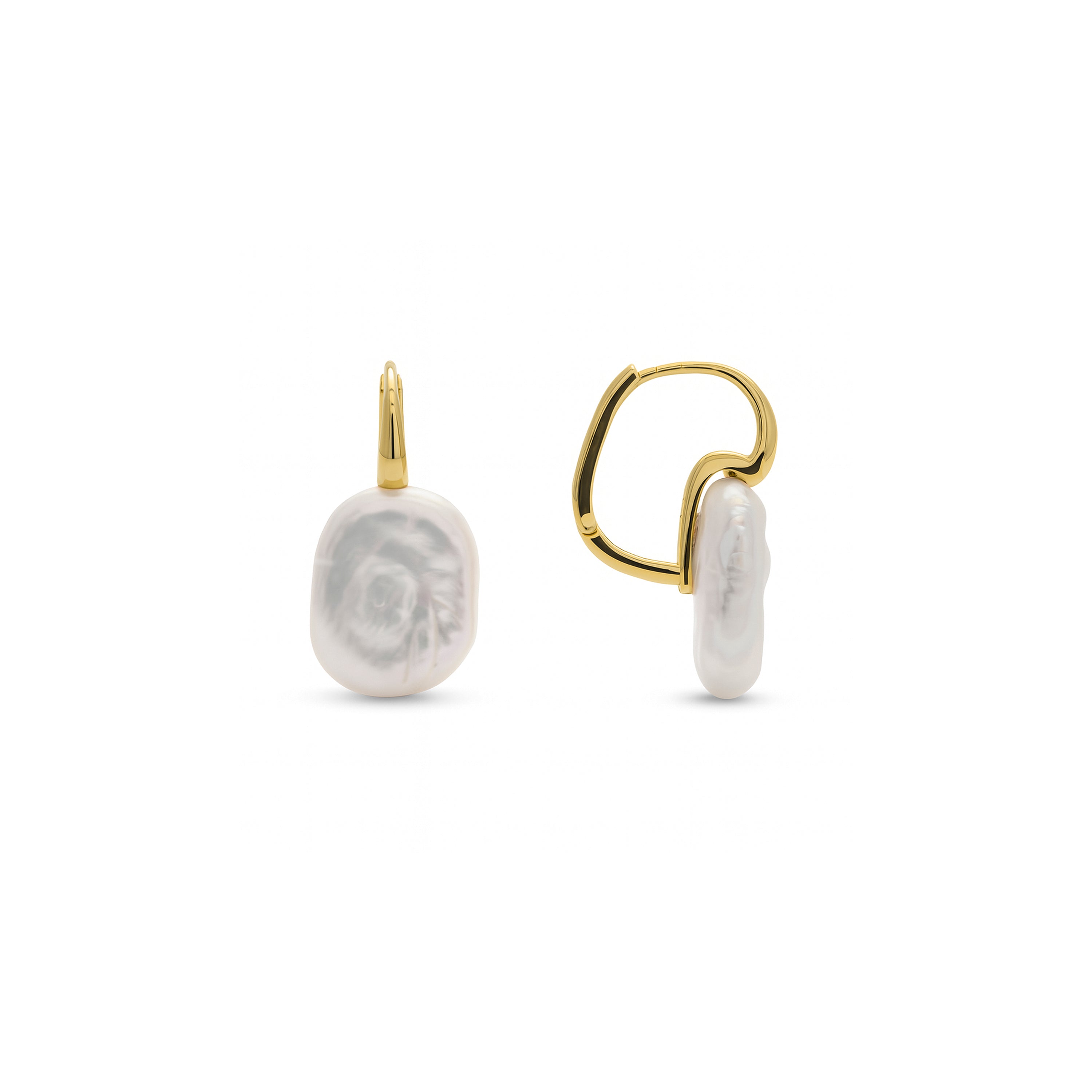 18k Yellow Gold Finish White Pearl Earrings - Thessa