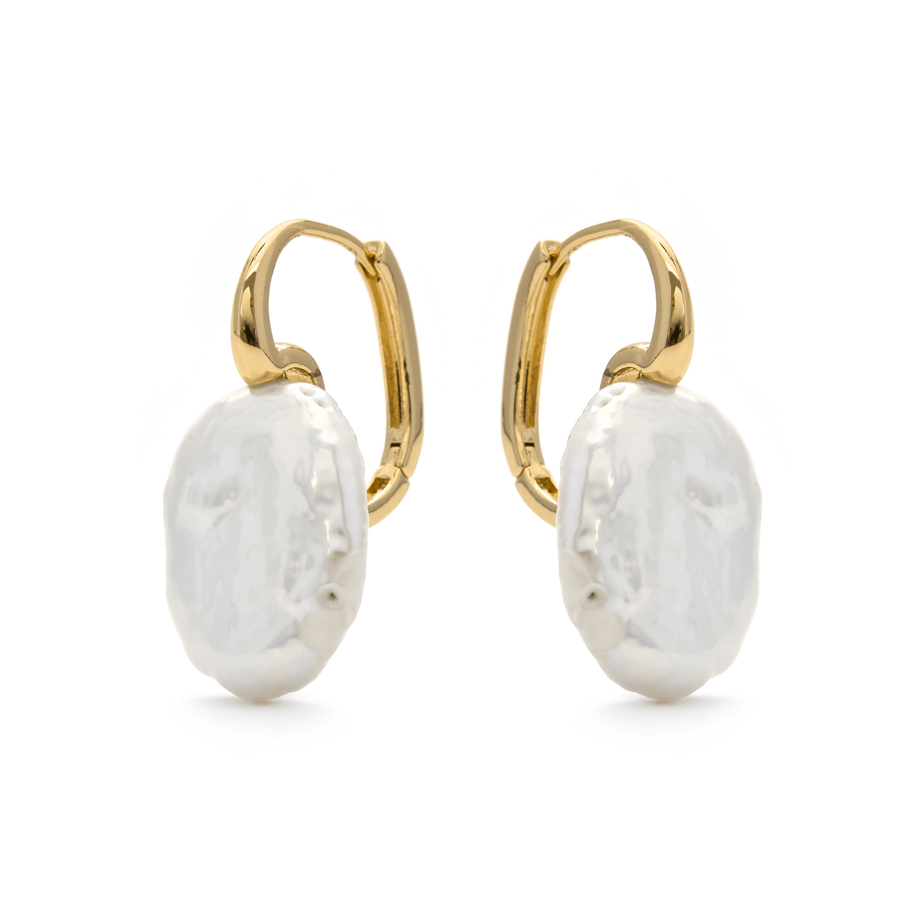 18k Yellow Gold Finish White Pearl Earrings - Thessa