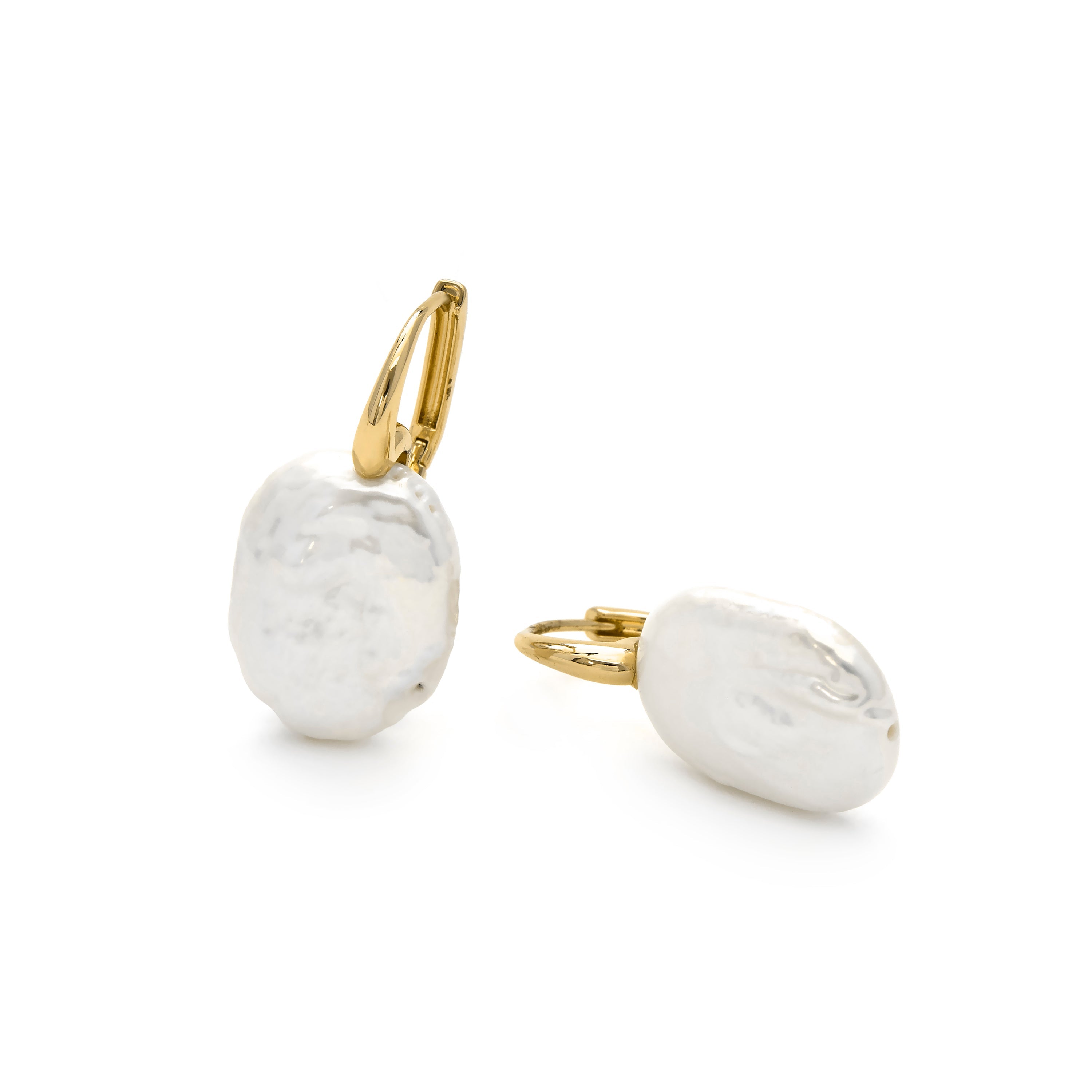 18k Yellow Gold Finish White Pearl Earrings - Thessa