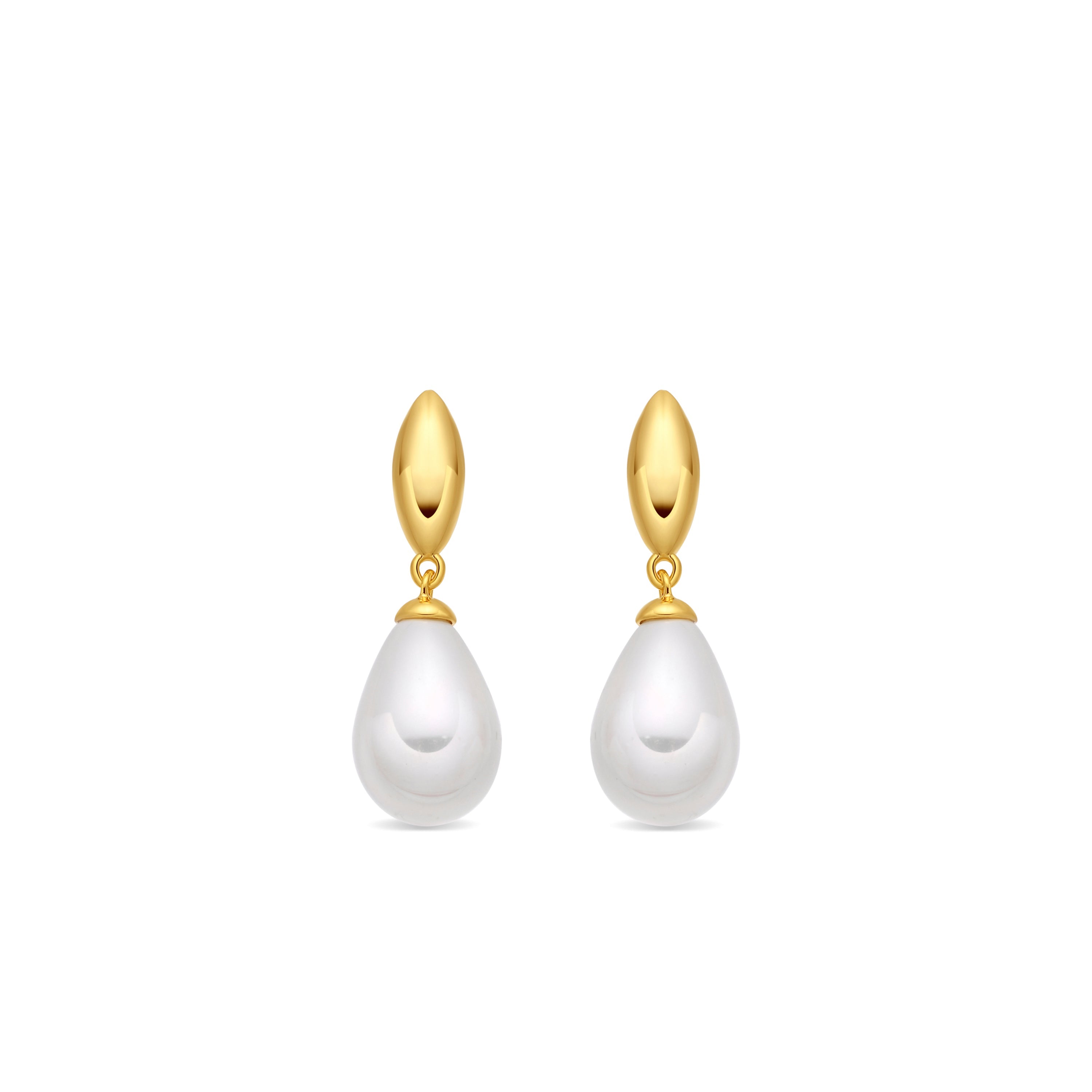 18k Yellow Gold Finish White Pearl Earrings - Dyao