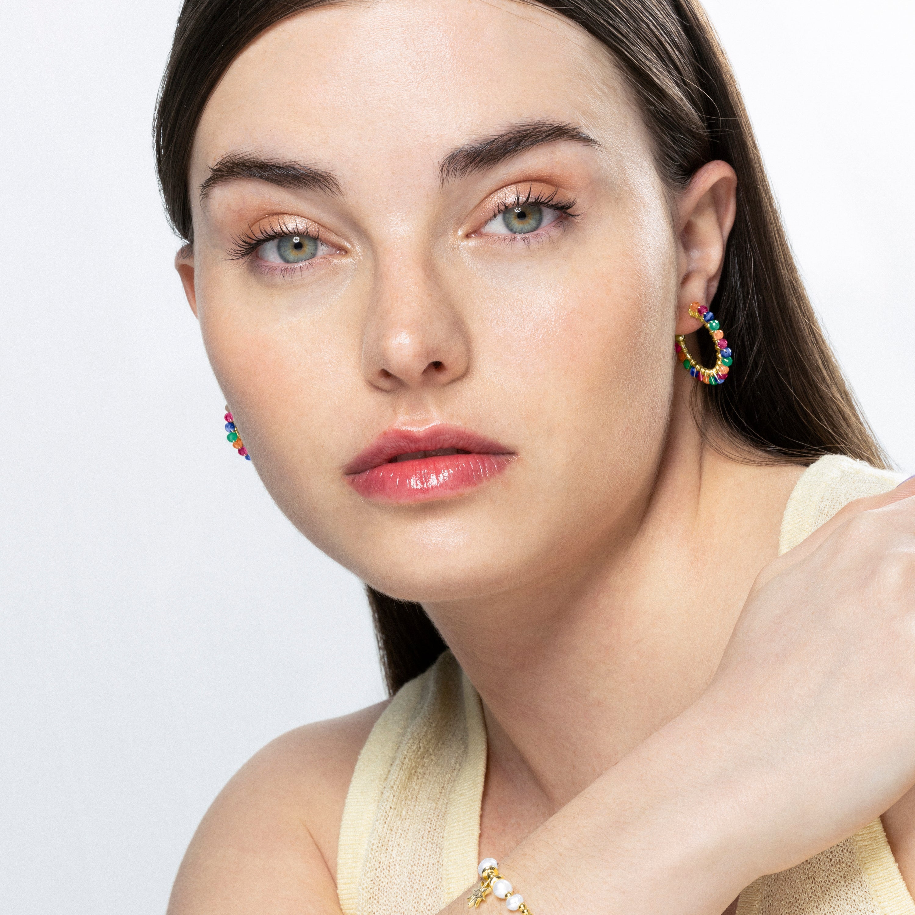 Multicolored Crystal Earrings finished in 18K yellow gold - Aiel