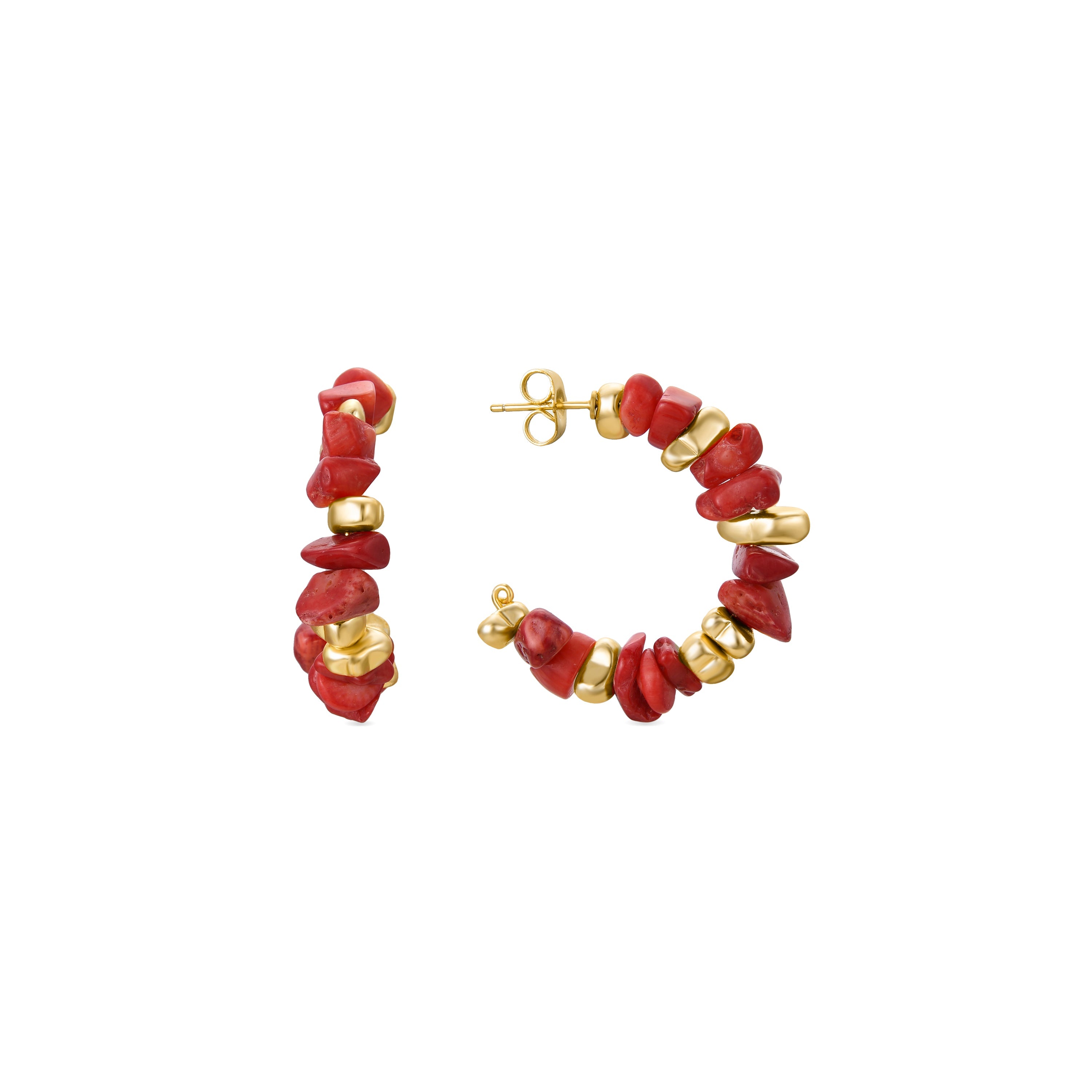 Coral earrings finished in 18K yellow gold - Elthy