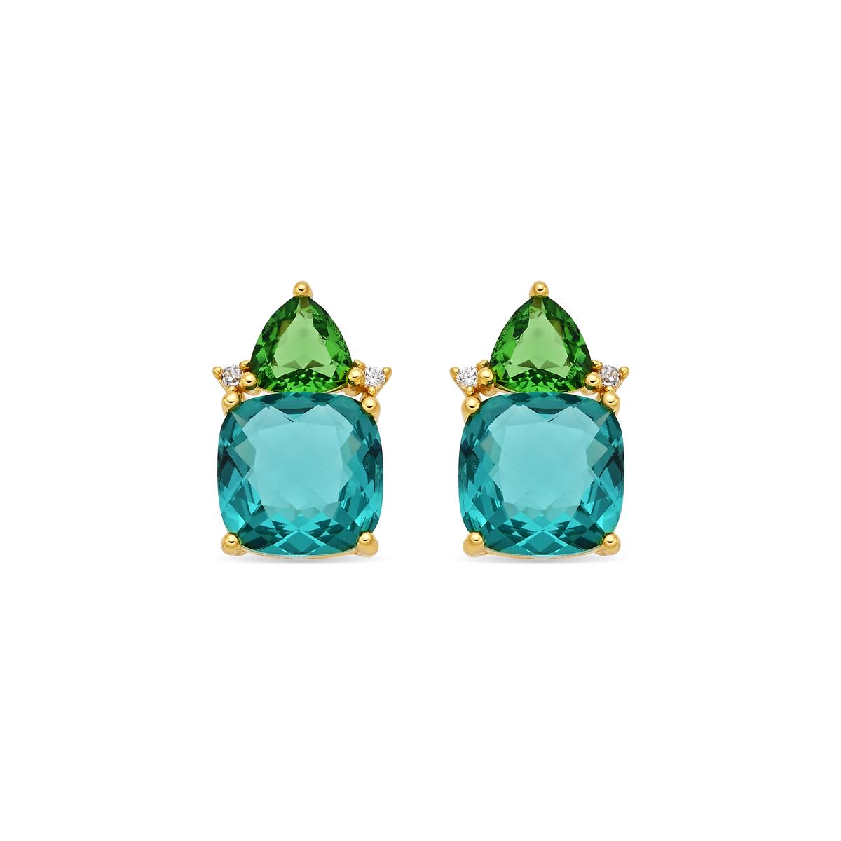 Paraiba Green Hydrothermal Quartz Earrings in 18k Yellow Gold Finish - Ilkan