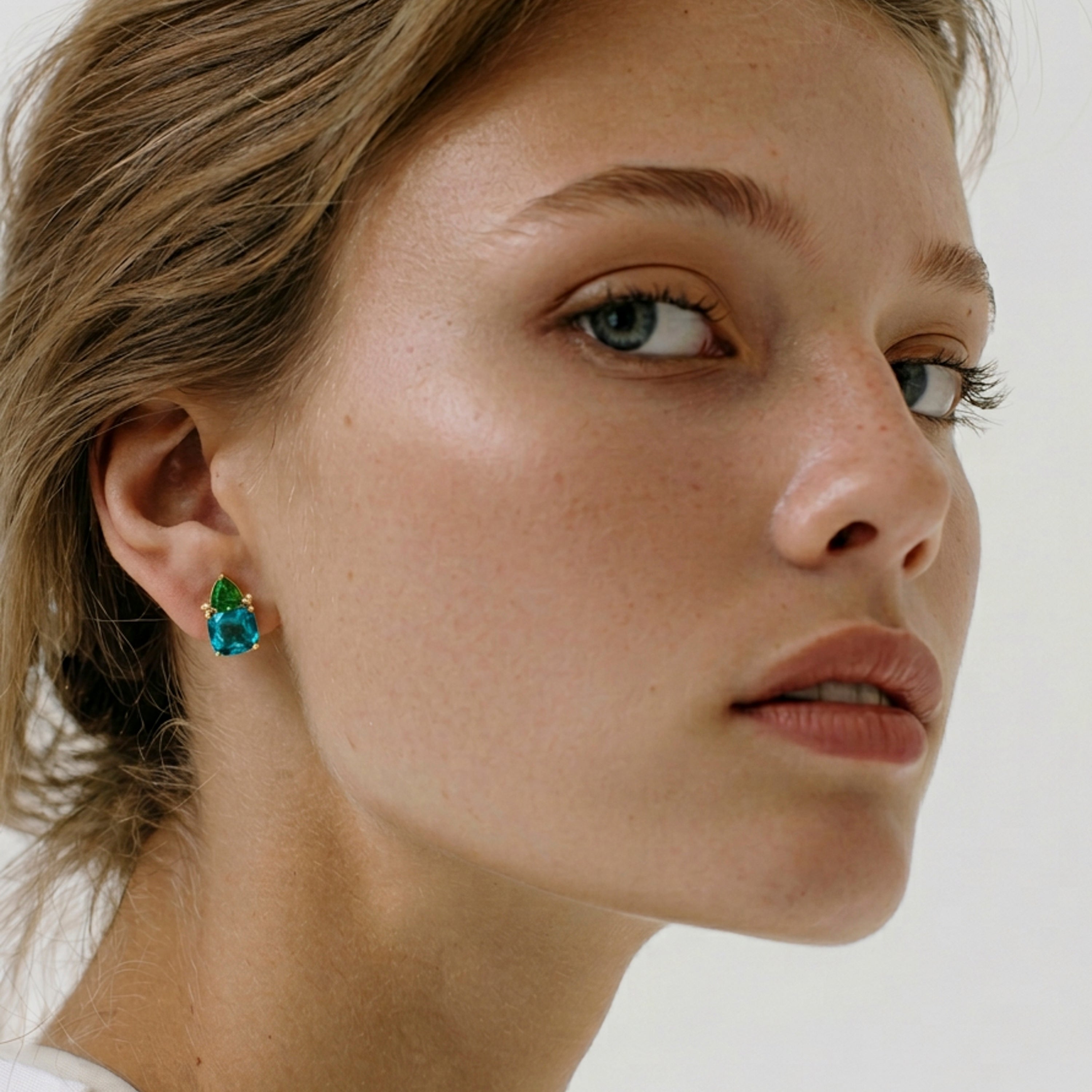 Paraiba Green Hydrothermal Quartz Earrings in 18k Yellow Gold Finish - Ilkan