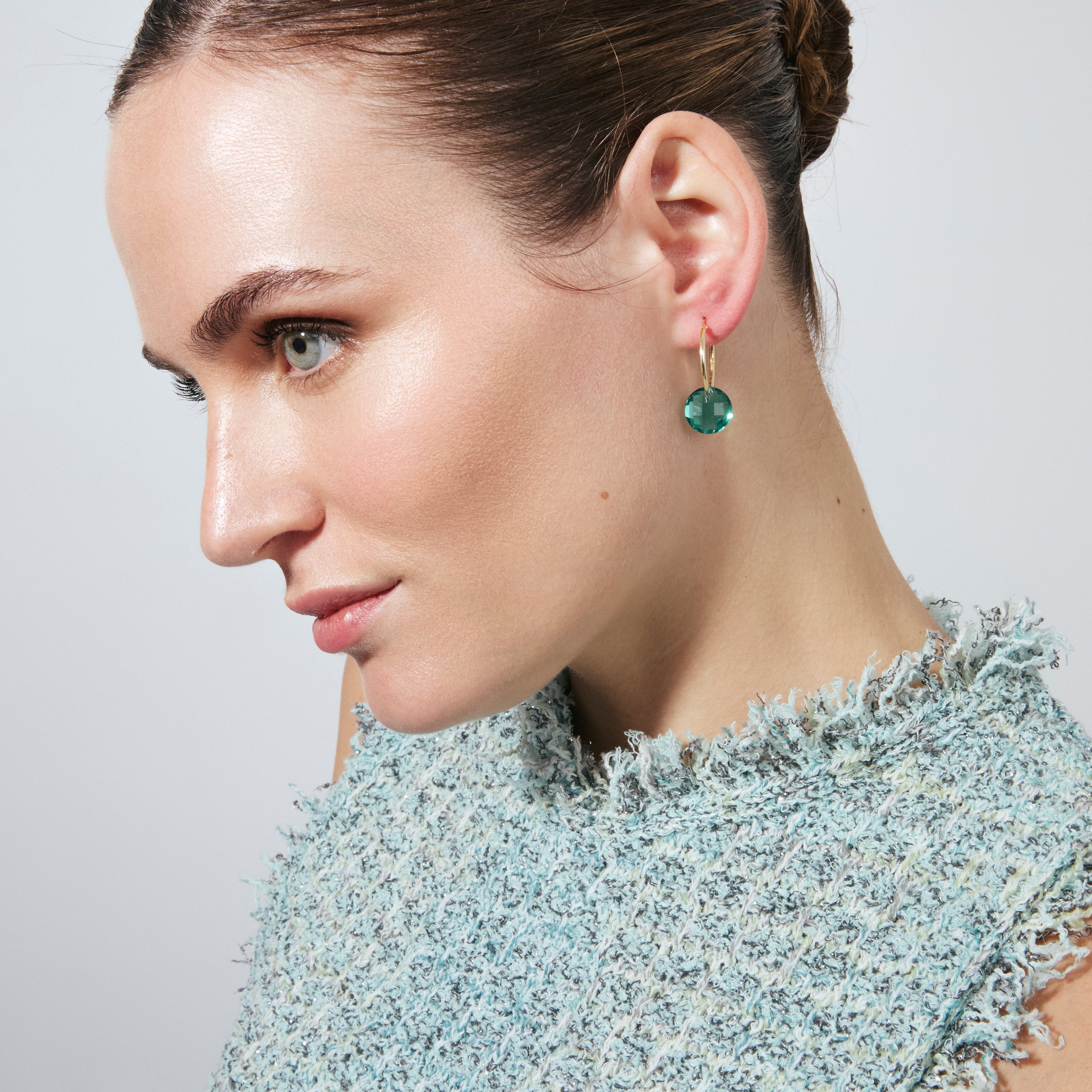 Paraiba Green Hydrothermal Quartz Earrings in 18k Yellow Gold Finish - Jafam